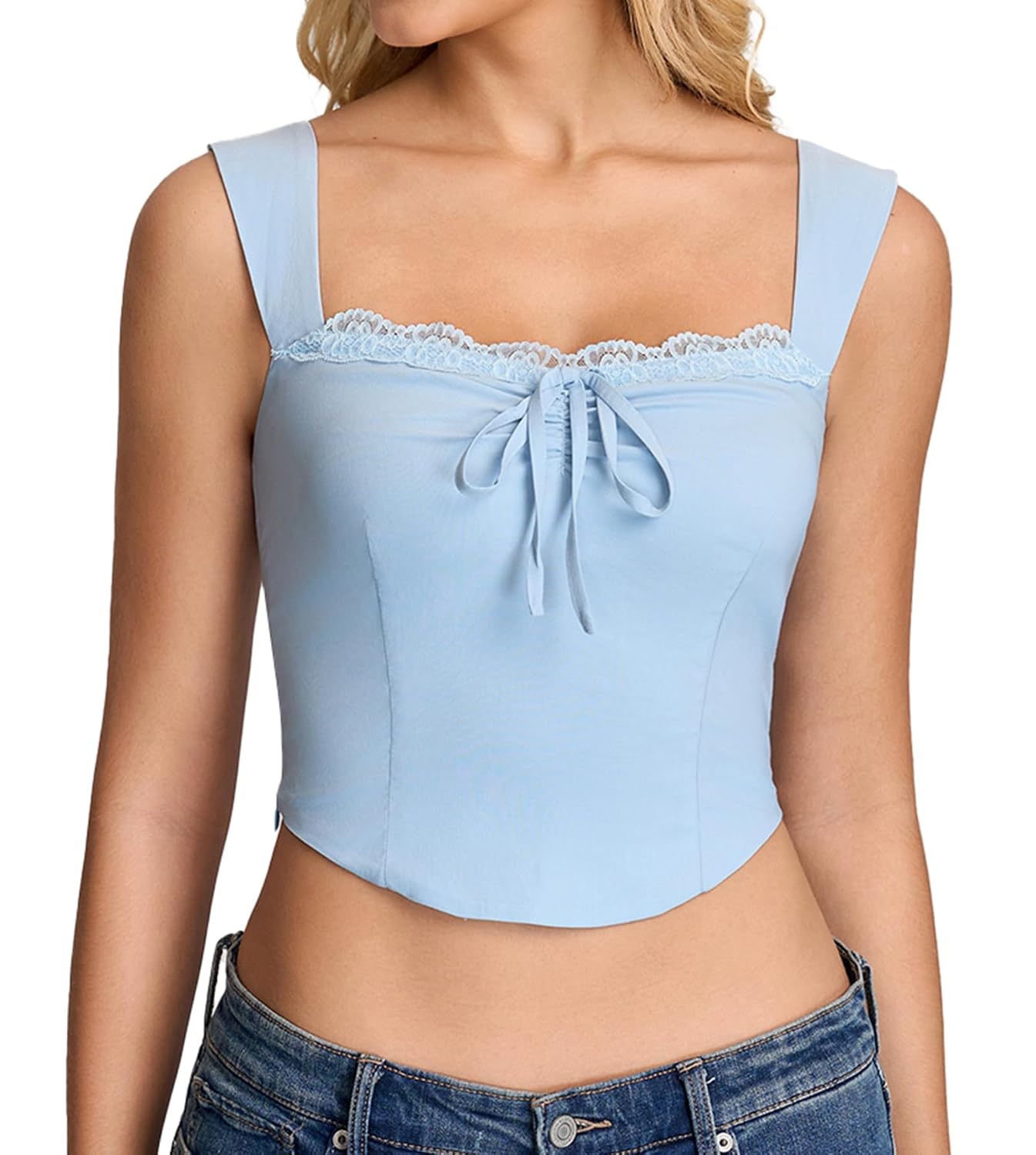KUTUMAI Lace Corset Crop Top Square Neck