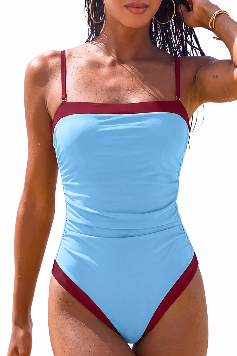 QINSEN Color Block Square Neck One Piece Swimsuit — image 7
