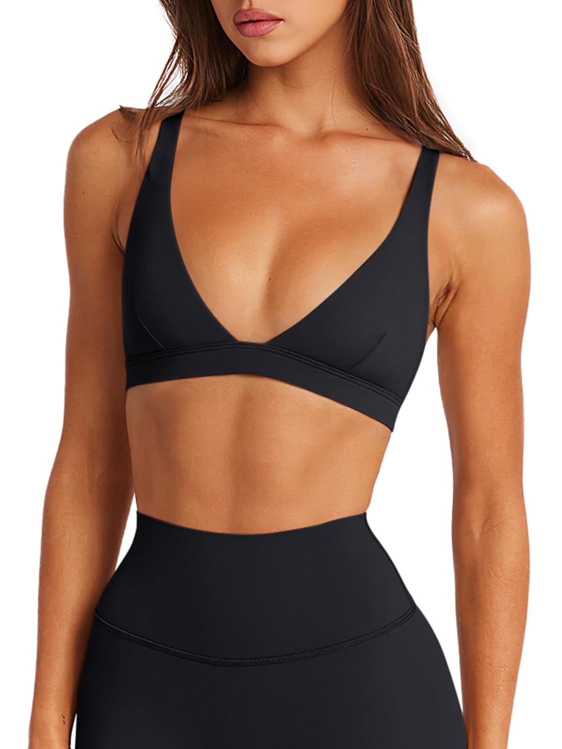 LASLULU Women's Deep V-Neck Backless Sports Bra
