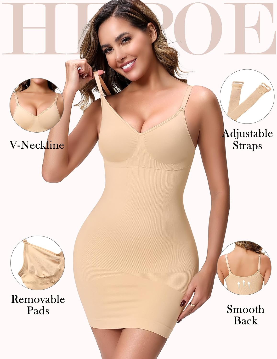 HEPOE V-Neck Tummy Control Shapewear Slip — image 3