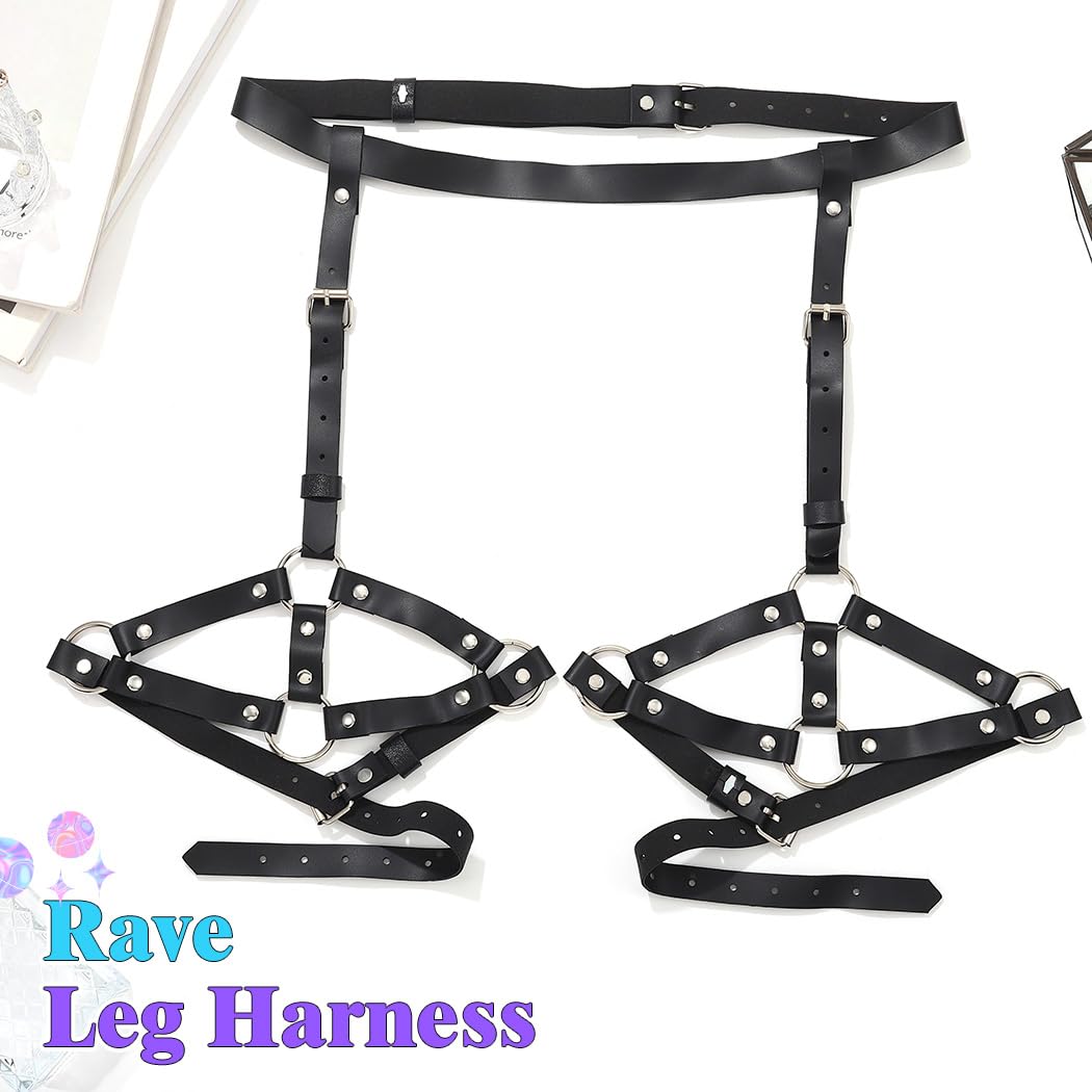 REETAN Leather Thigh Harness – Black Gothic Garter Belt — image 6