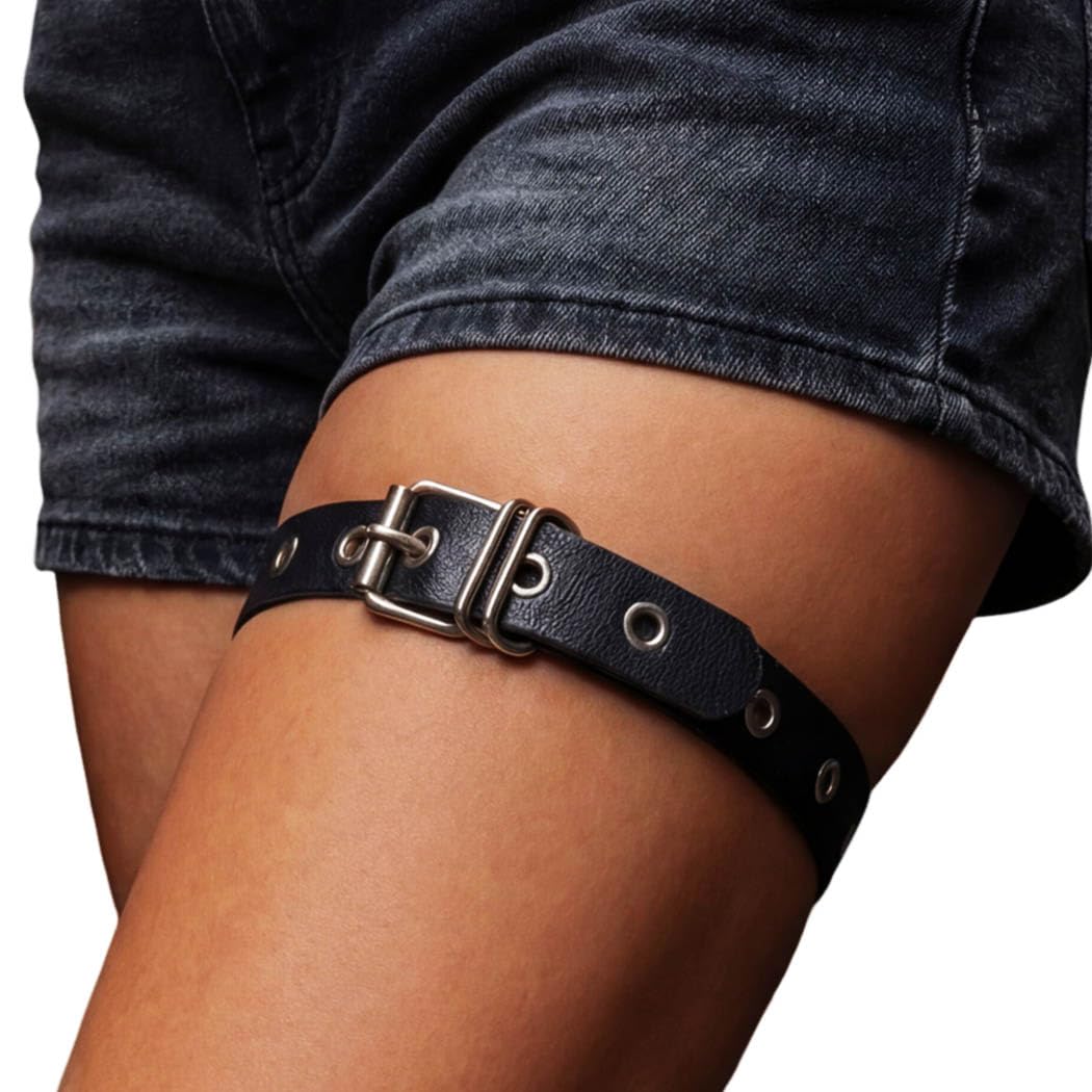 EVAZEN Black Leather Thigh Garter Belt