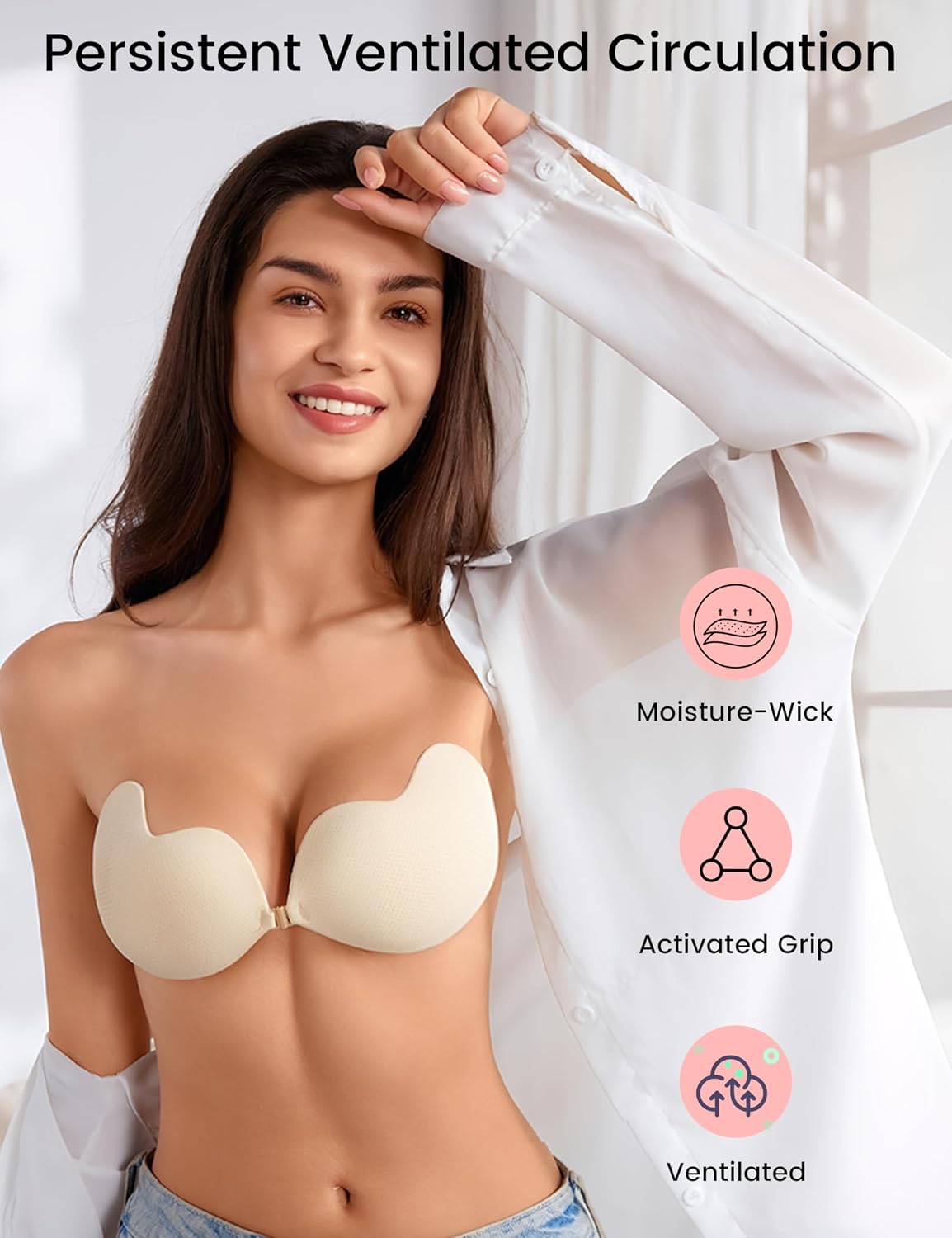 Rosefly Breathable Mesh Sticky Push Up Bra — image 2
