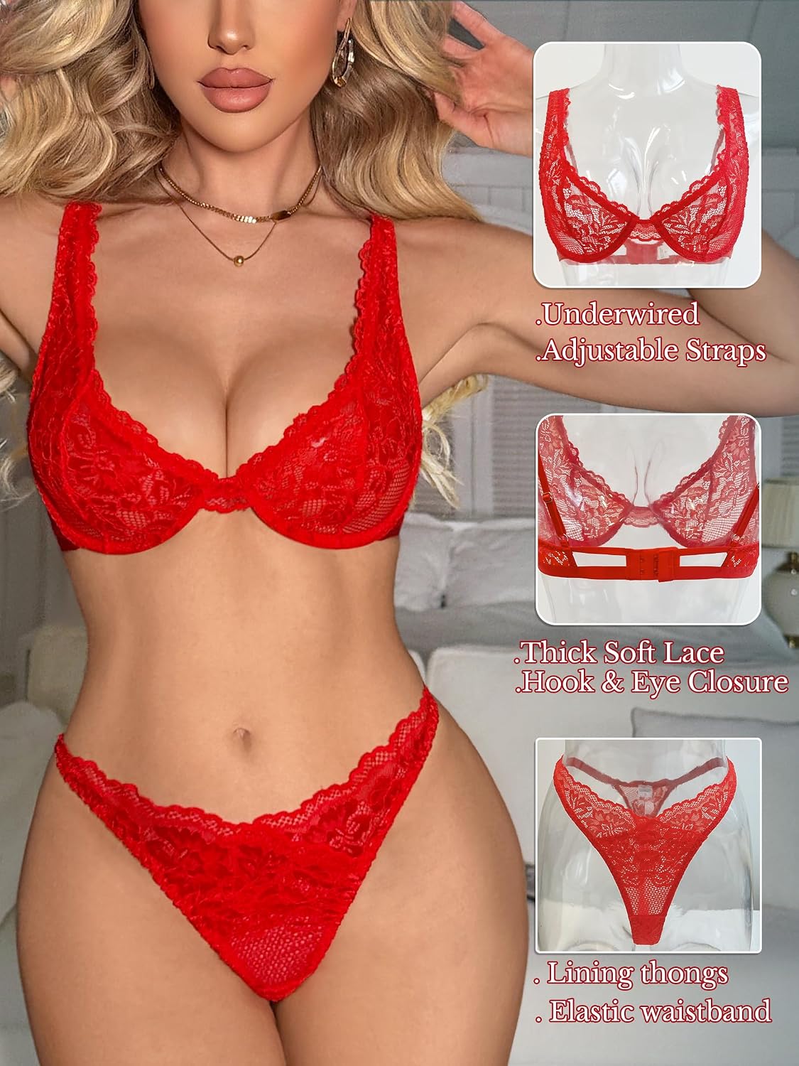 Dlsave Floral Lace Push Up Bra Set — image 2