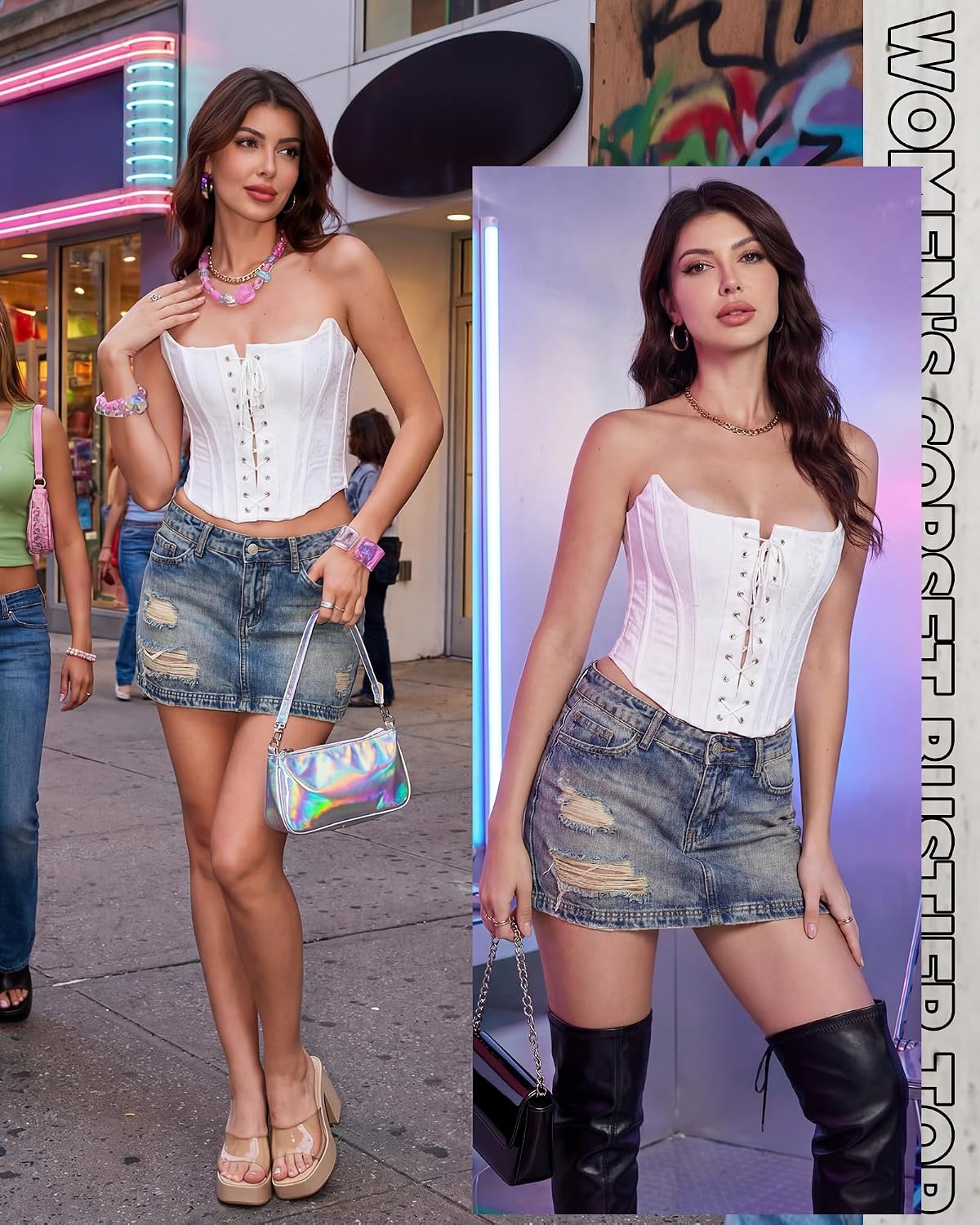 Cuffbow Women's Lace Up Floral Corset Bustier — image 3