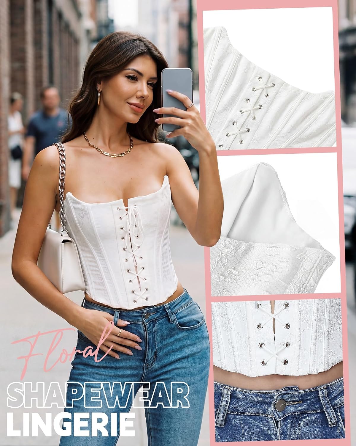 Cuffbow Women's Lace Up Floral Corset Bustier — image 4