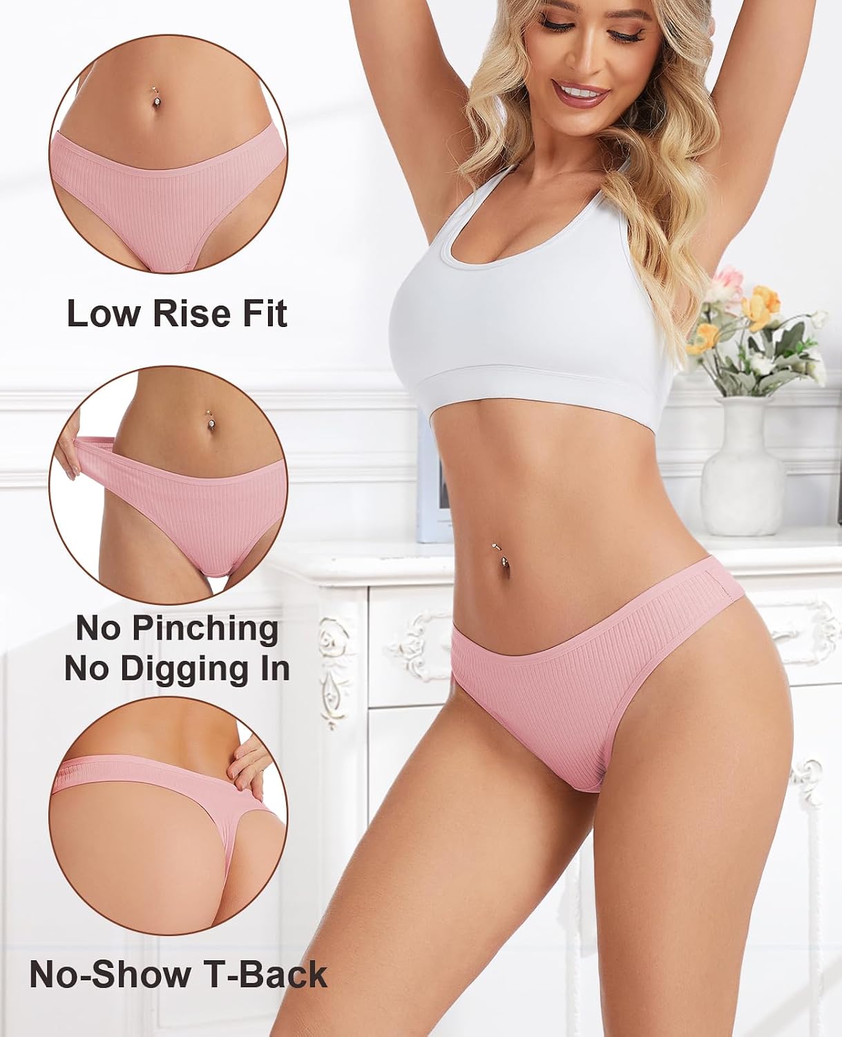 Sunm Boutique No Show Cotton Thongs for Women — image 7