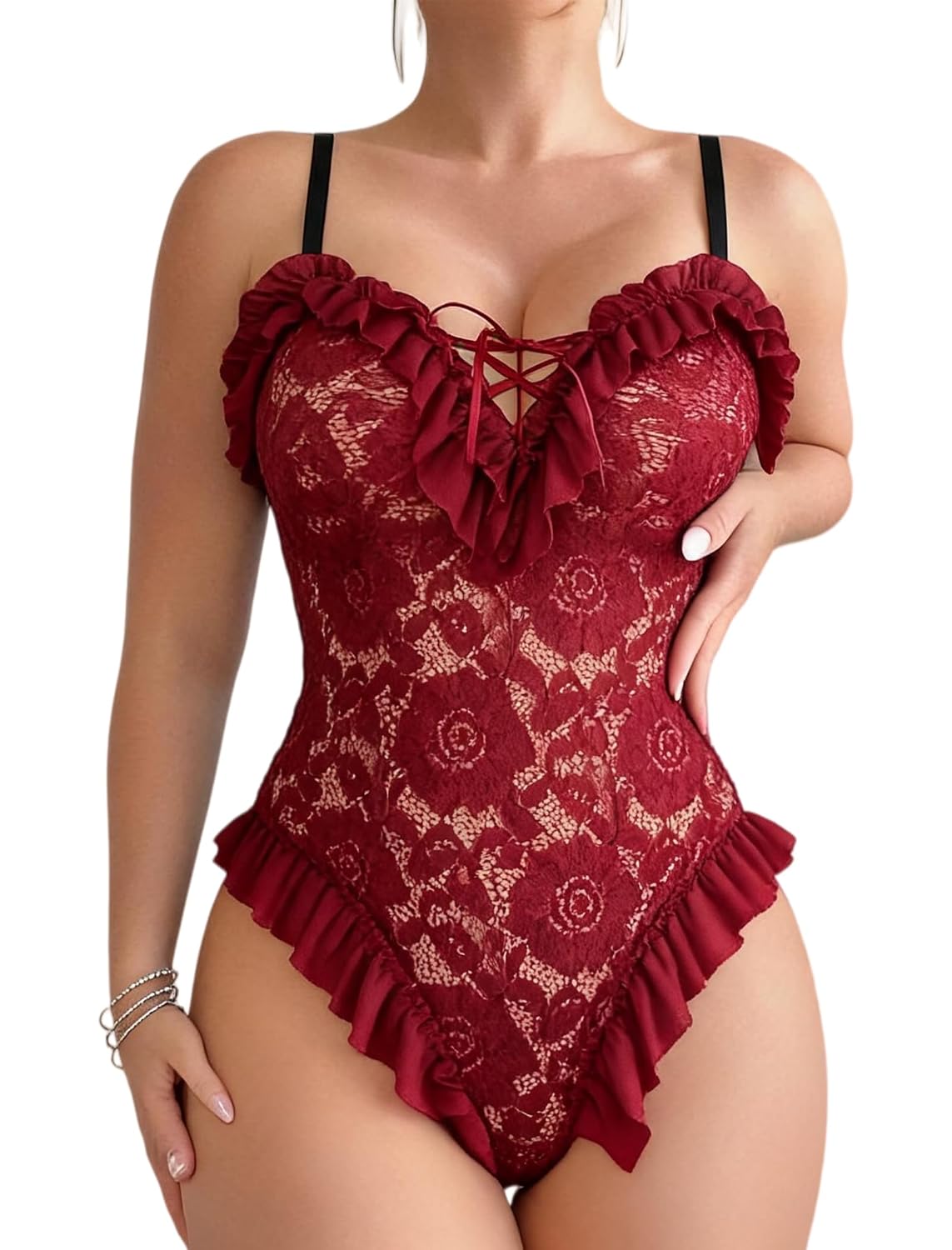 Avidlove Lace Teddy Bodysuit with Snap Crotch