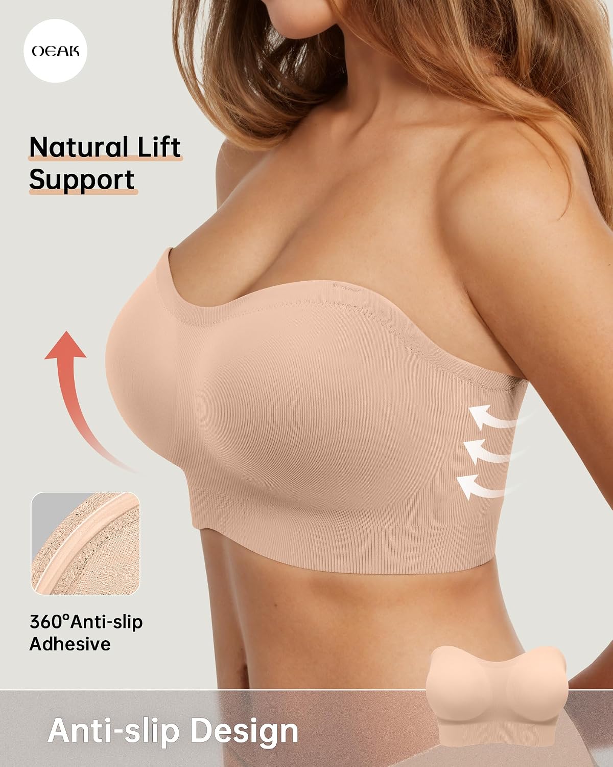 OEAK Plus Size Seamless Strapless Push-Up Bra — image 2