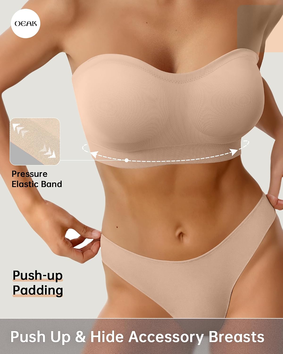 OEAK Plus Size Seamless Strapless Push-Up Bra — image 3