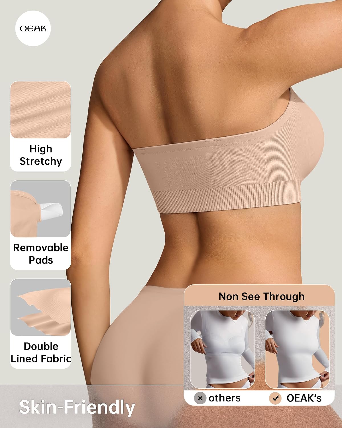 OEAK Plus Size Seamless Strapless Push-Up Bra — image 4