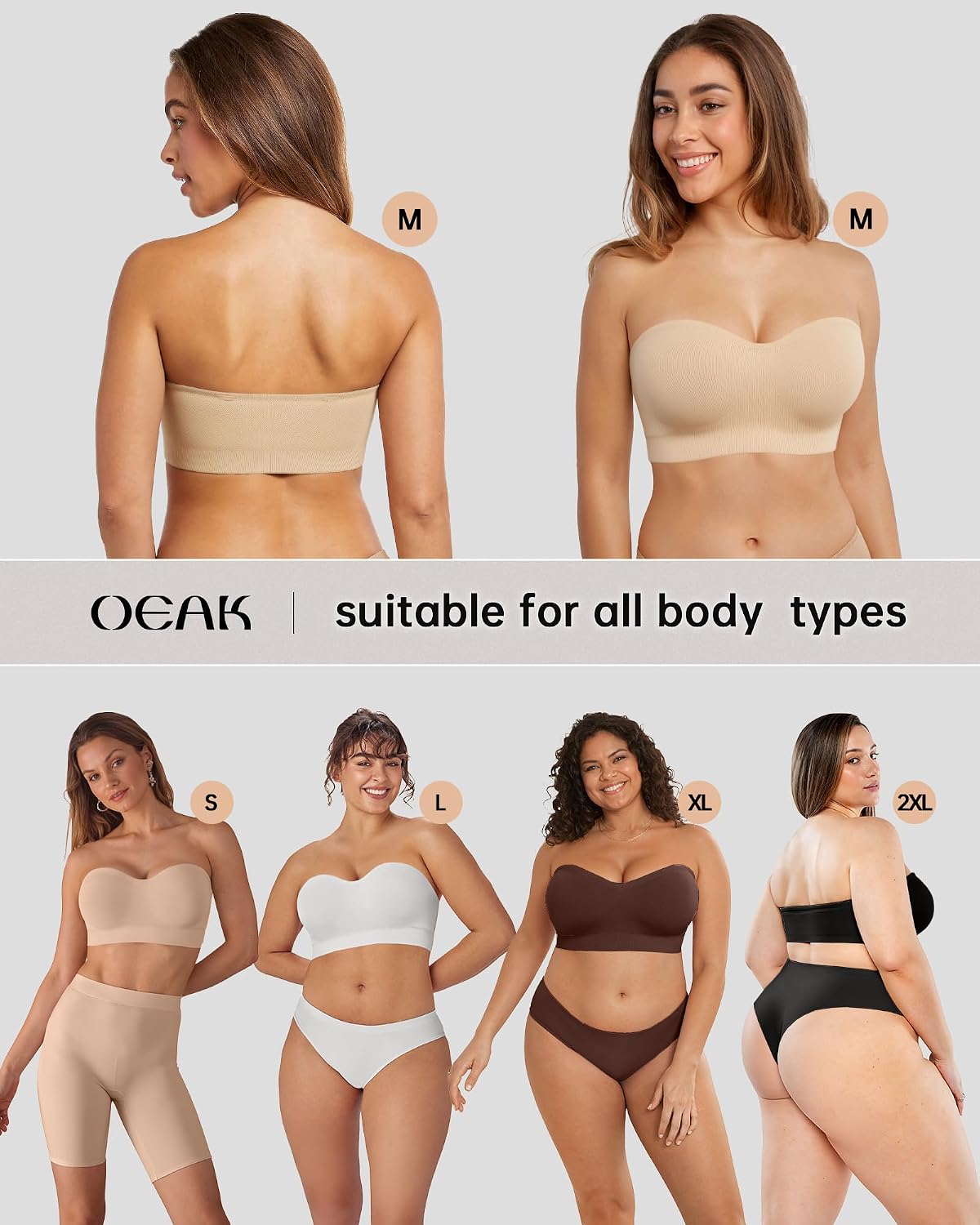 OEAK Plus Size Seamless Strapless Push-Up Bra — image 6