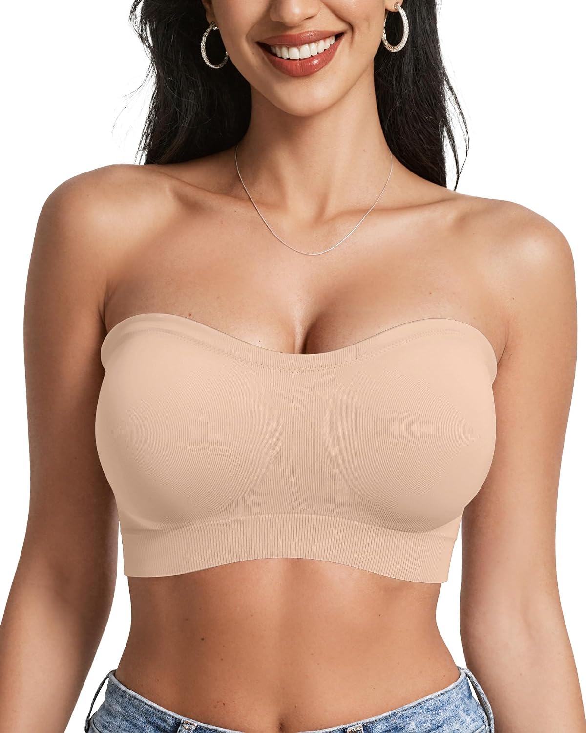 OEAK Womens Push Up Strapless Bras Wireless Bandeau Plus Size Seamless Bra | Supportive,for large breast,Minimizer,non slip,comfortable,padded bralette,invisible,no show,tube bra