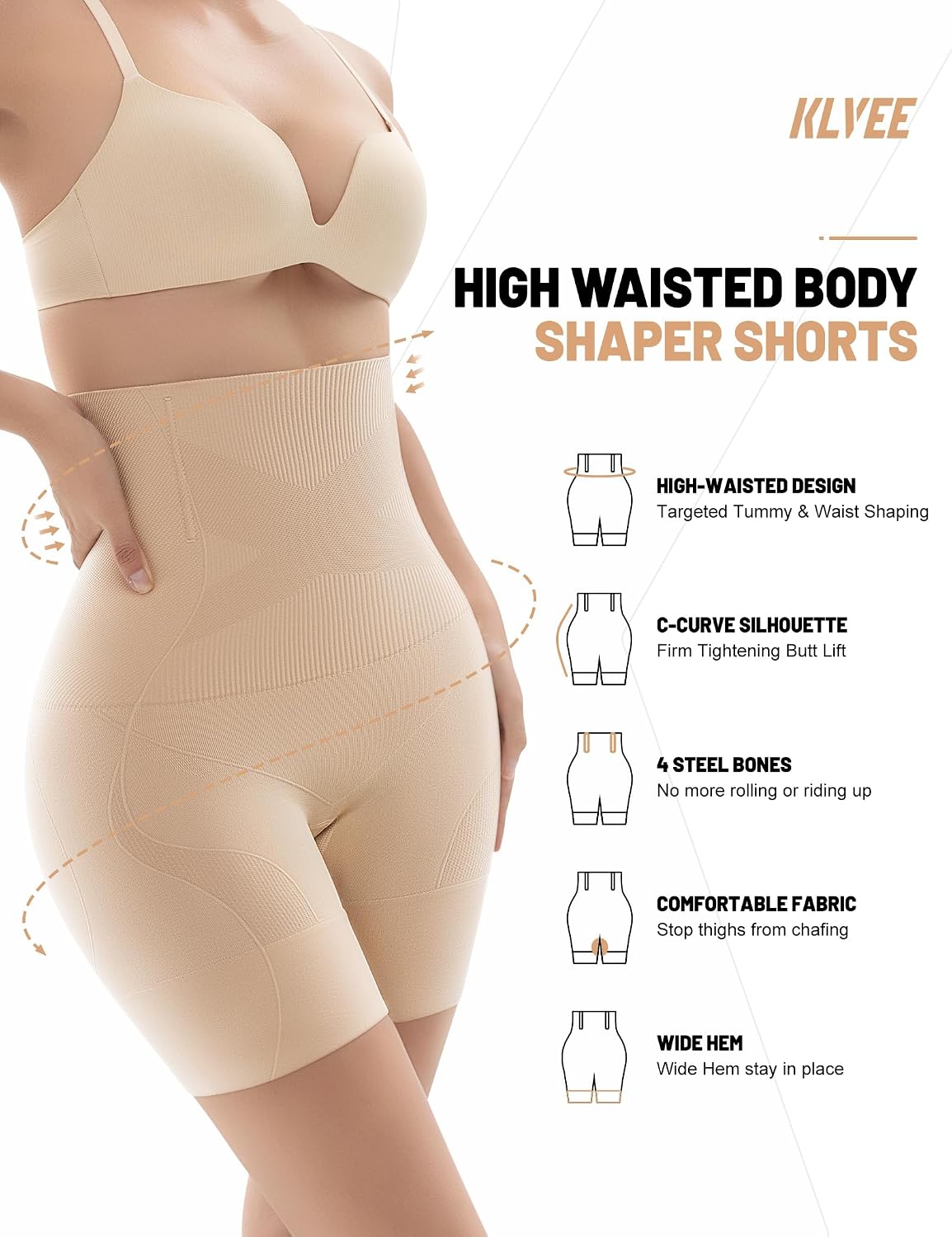 KLVEE High Waisted Butt Lifting Shapewear Shorts — image 2