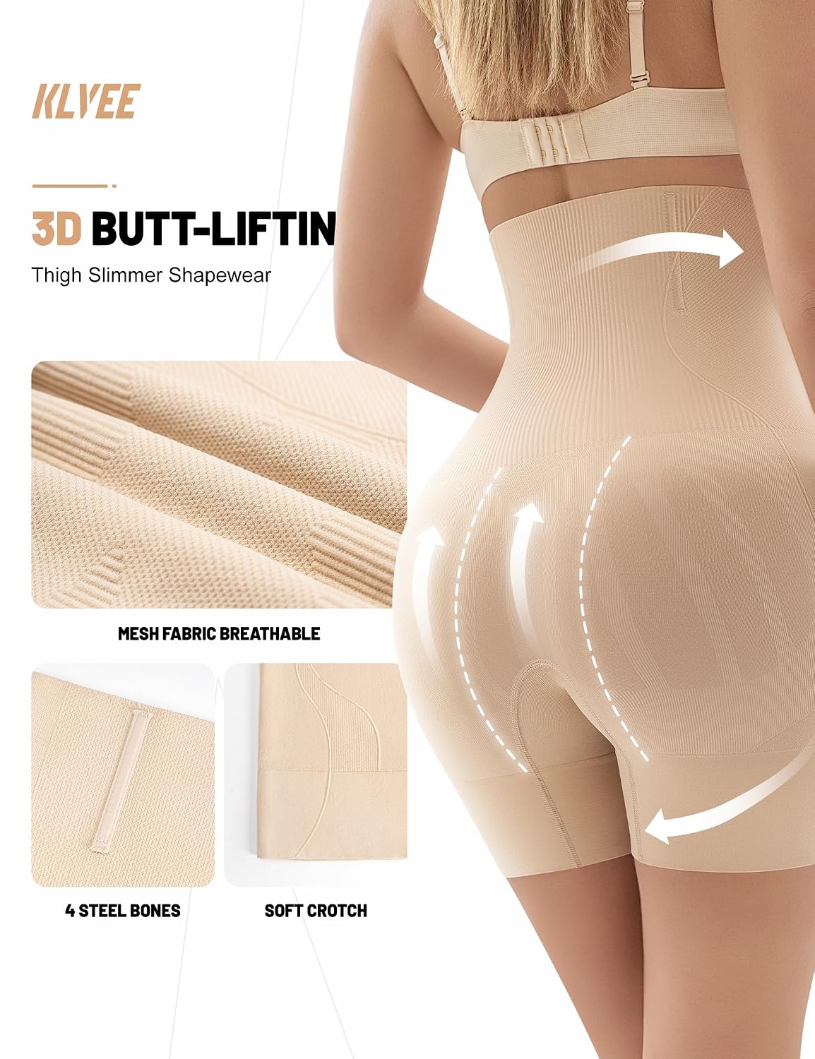 KLVEE High Waisted Butt Lifting Shapewear Shorts — image 3