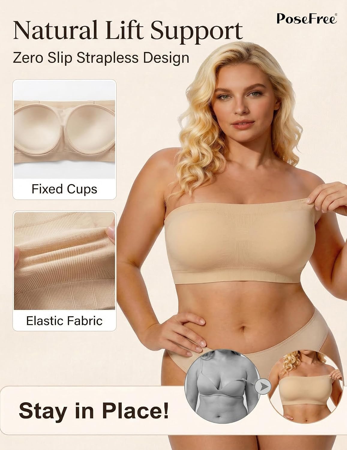 PoseFree Plus Size Wireless Strapless Push Up Bra — image 3