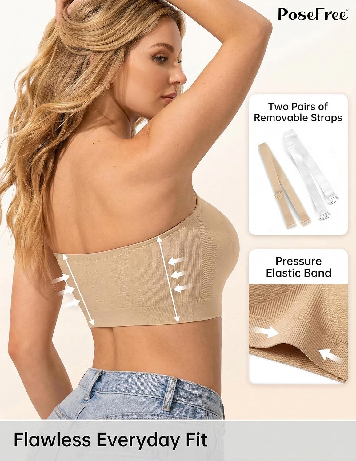 PoseFree Plus Size Wireless Strapless Push Up Bra — image 4