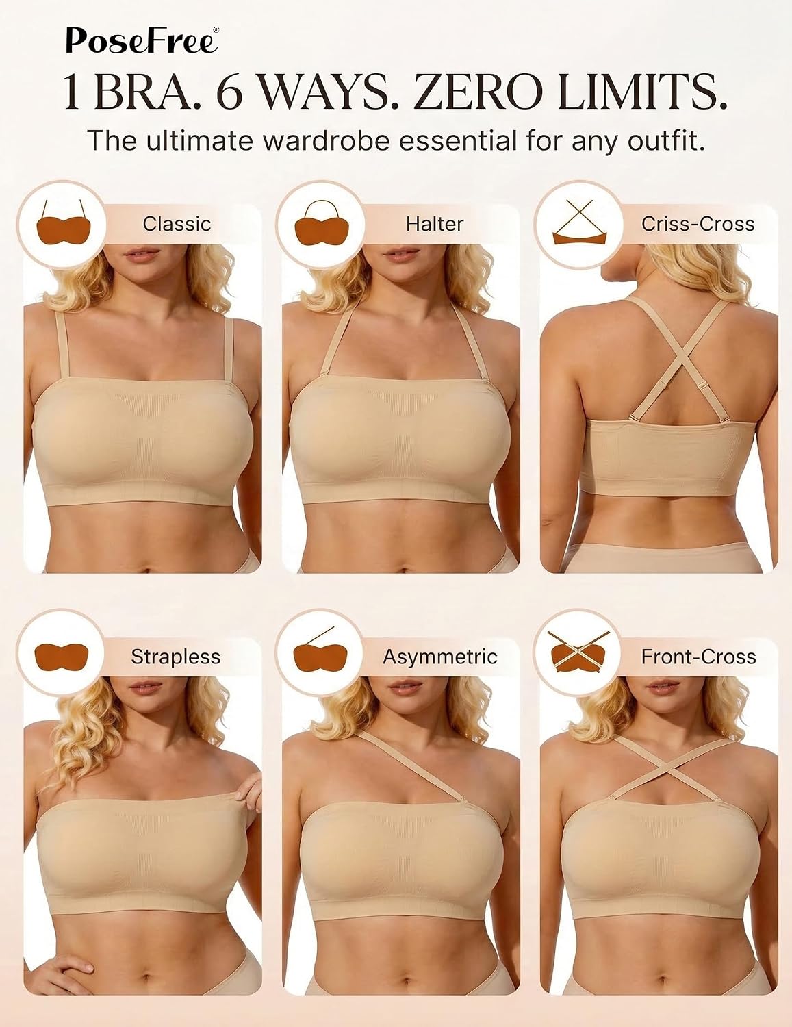 PoseFree Plus Size Wireless Strapless Push Up Bra — image 5