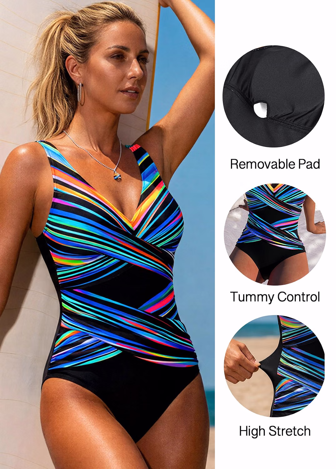 ROSEWE Criss Cross Tummy Control One Piece Swimsuit — image 6