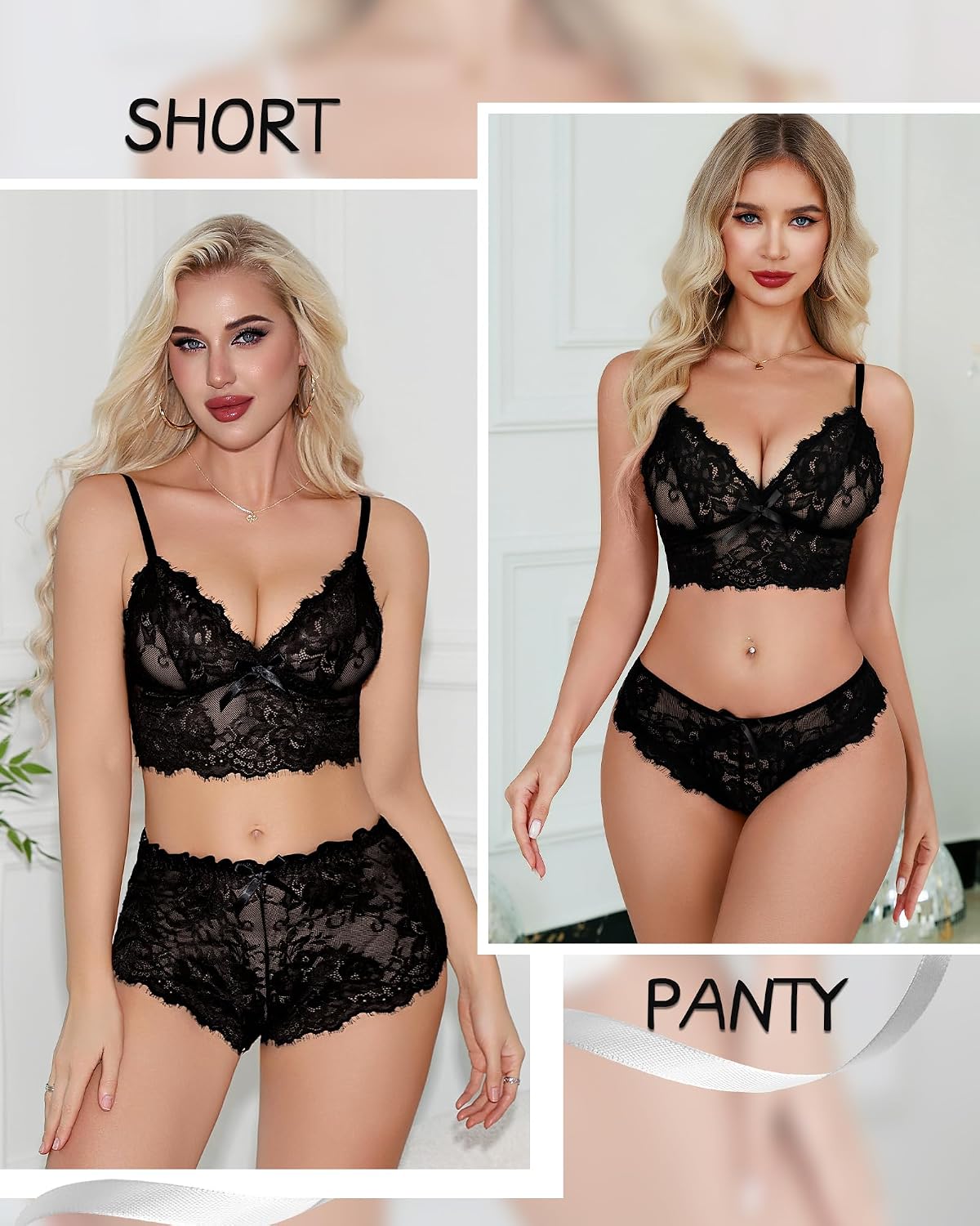 CHALOVELO Women's 3-Piece Lace Lingerie Set — image 2