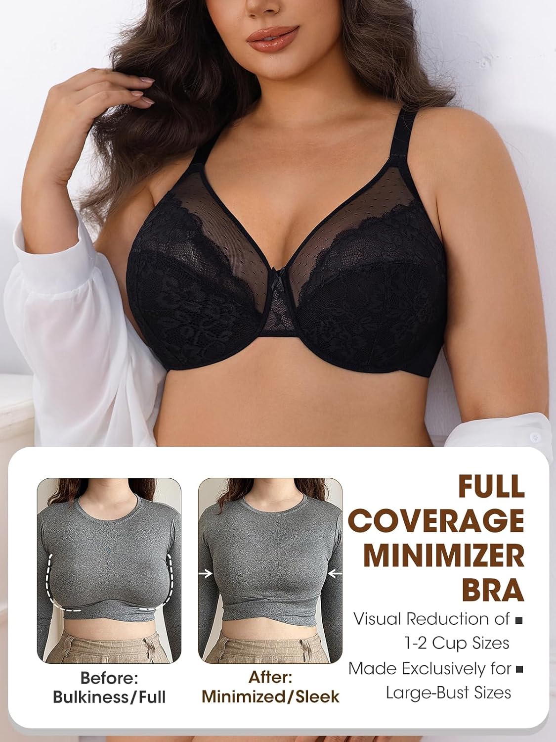 TTDREOEO Women's Full Coverage Minimizer Lace Bra — image 2