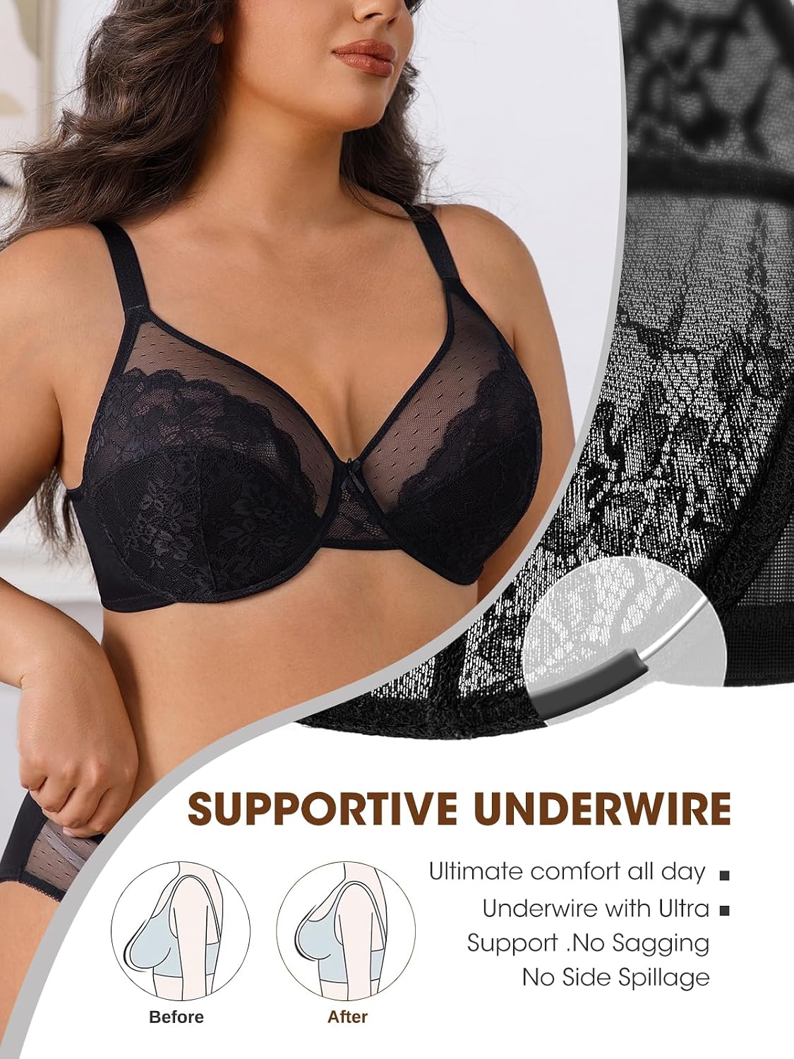 TTDREOEO Women's Full Coverage Minimizer Lace Bra — image 3