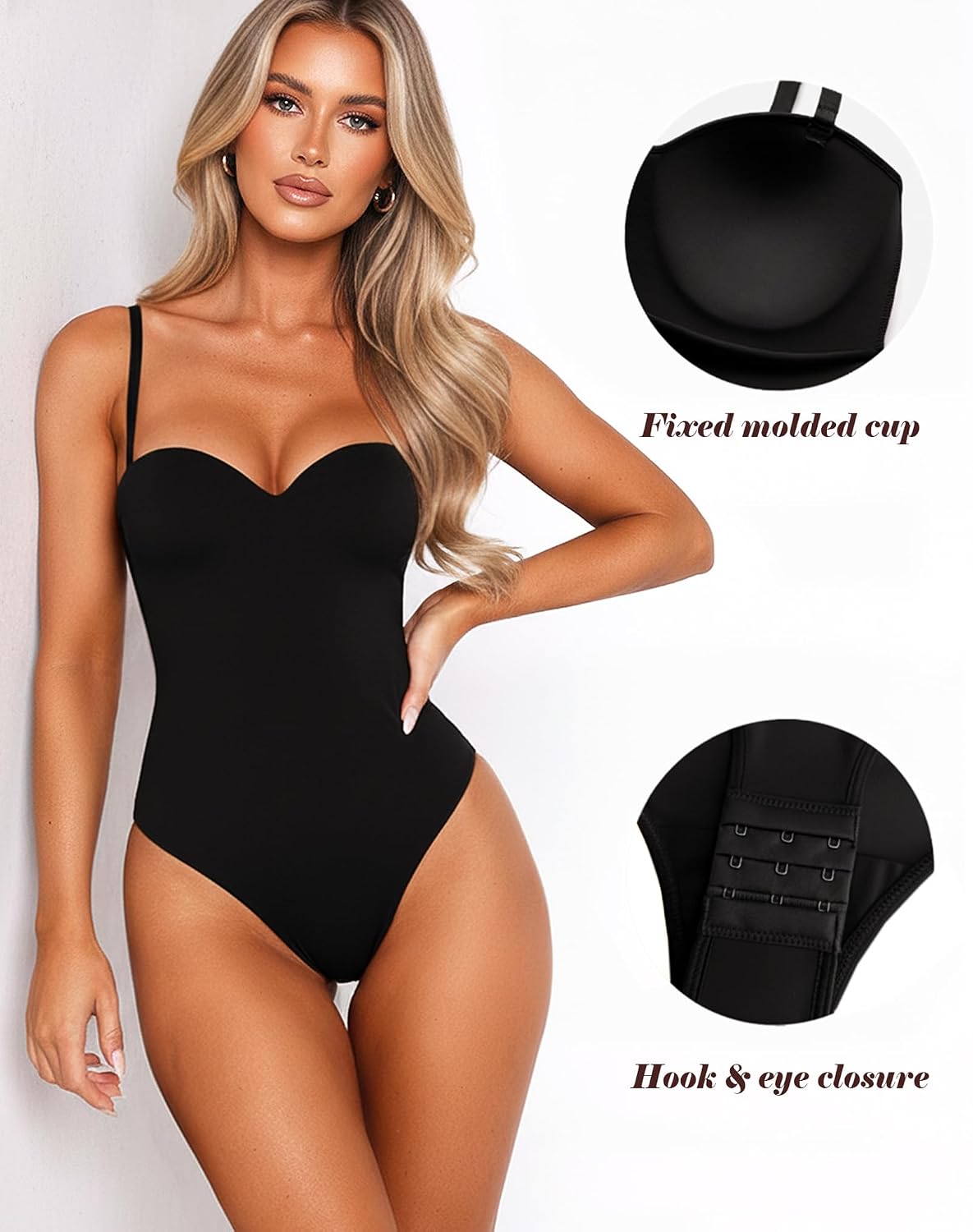 OZICERD Sweetheart Neck Cami Bodysuit with Built-In Bra — image 4