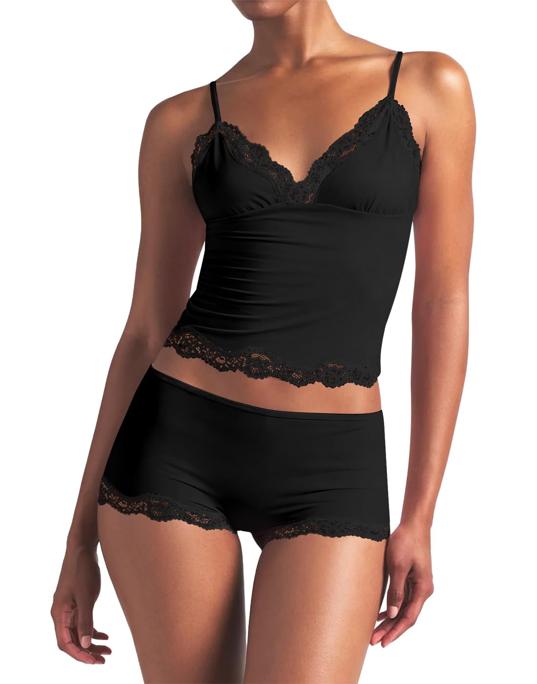 LEEDYA Women's Lace Trim Cami Pajama Set