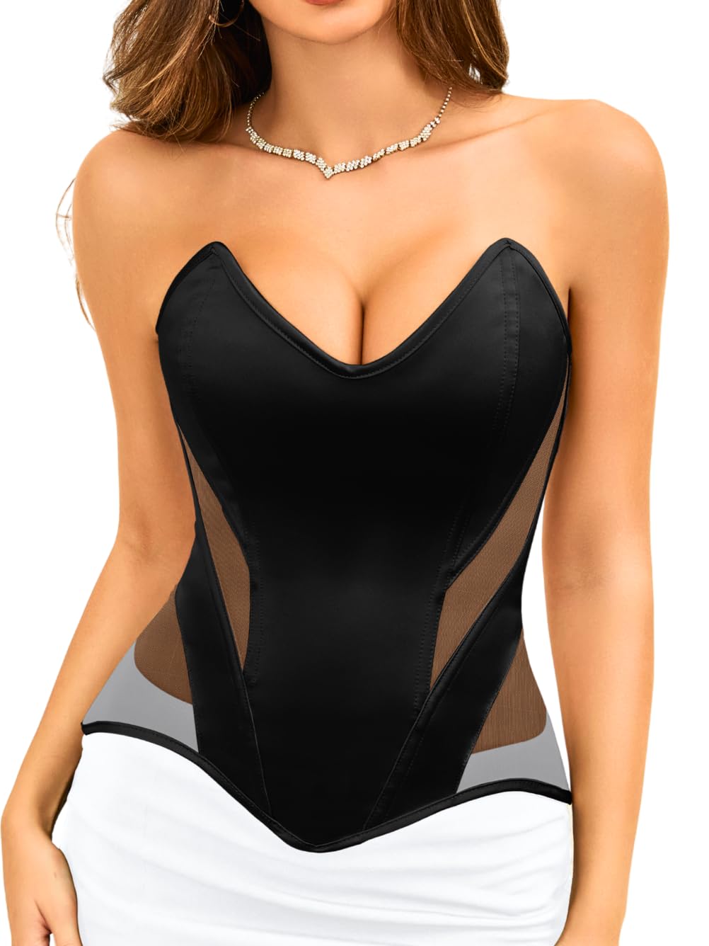 ChiaoLezhee Women's Satin Steel Boned Corset Bustier