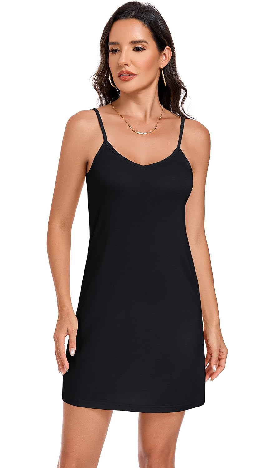Qaffier Women's Full Slip Dress V-Neck Spaghetti Straps — image 2