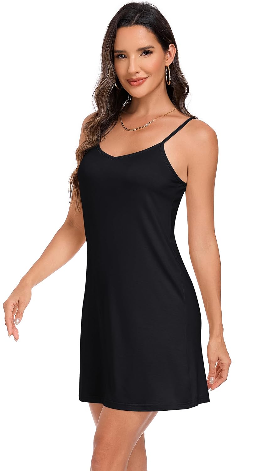 Qaffier Women's Full Slip Dress V-Neck Spaghetti Straps — image 5