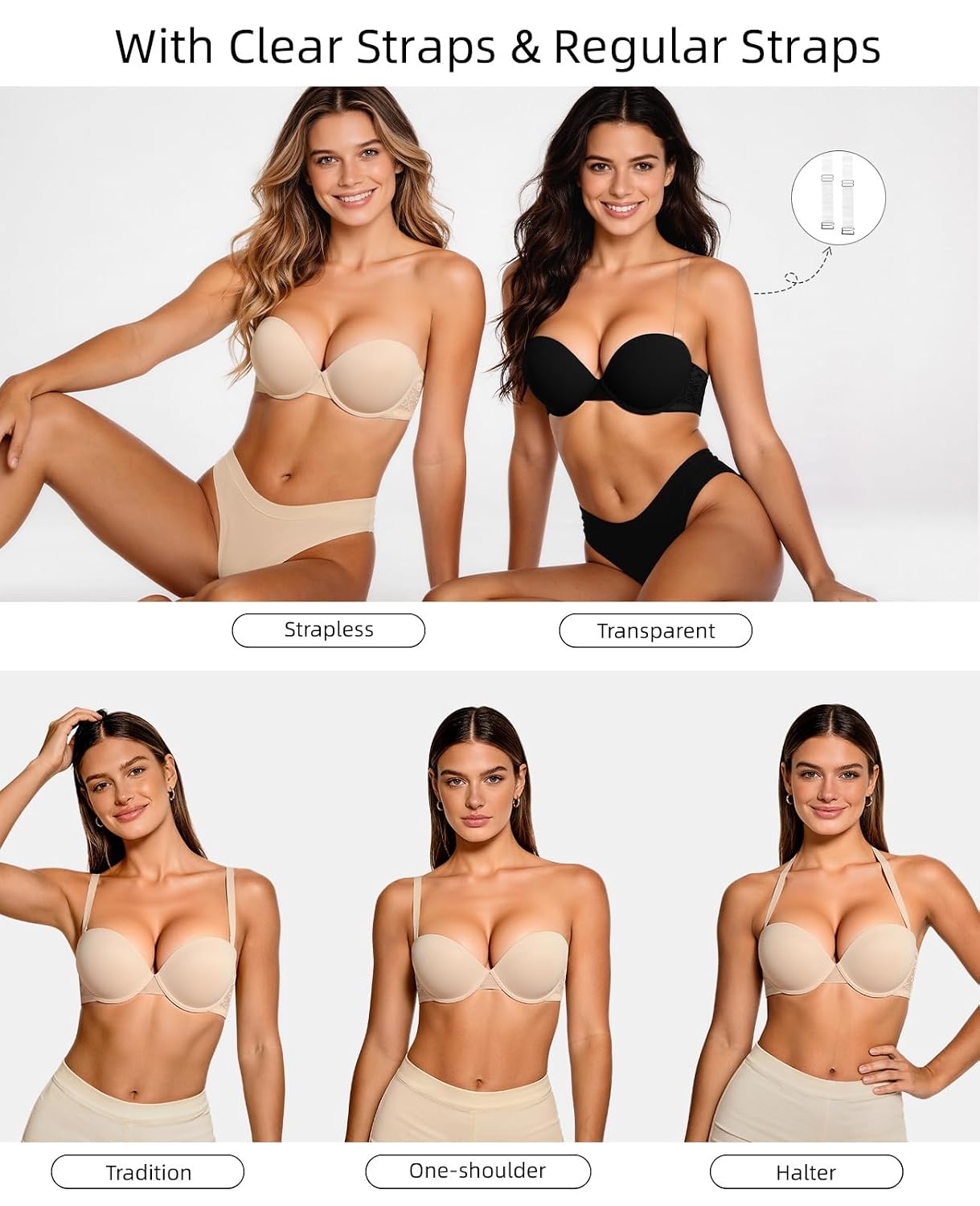 Amafuur Women's Strapless Push Up Bra with Clear Straps — image 4