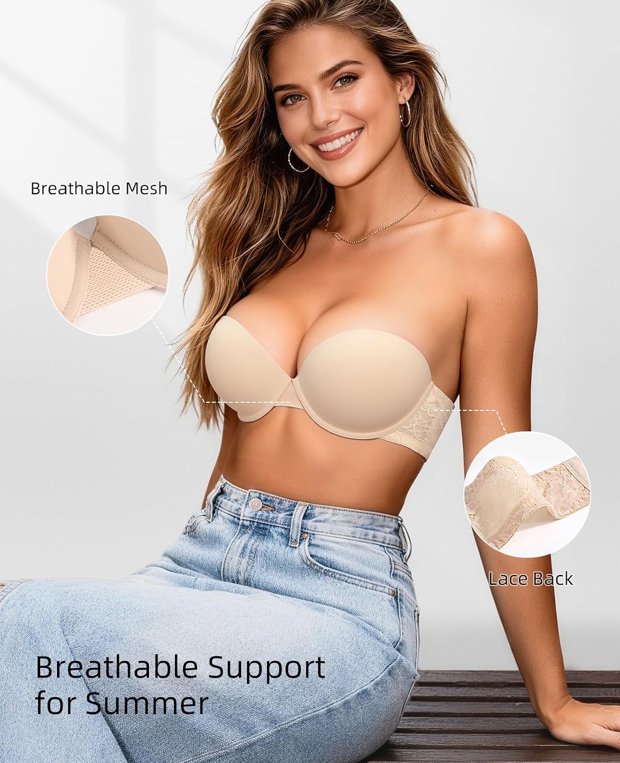 Amafuur Women's Strapless Push Up Bra with Clear Straps — image 5