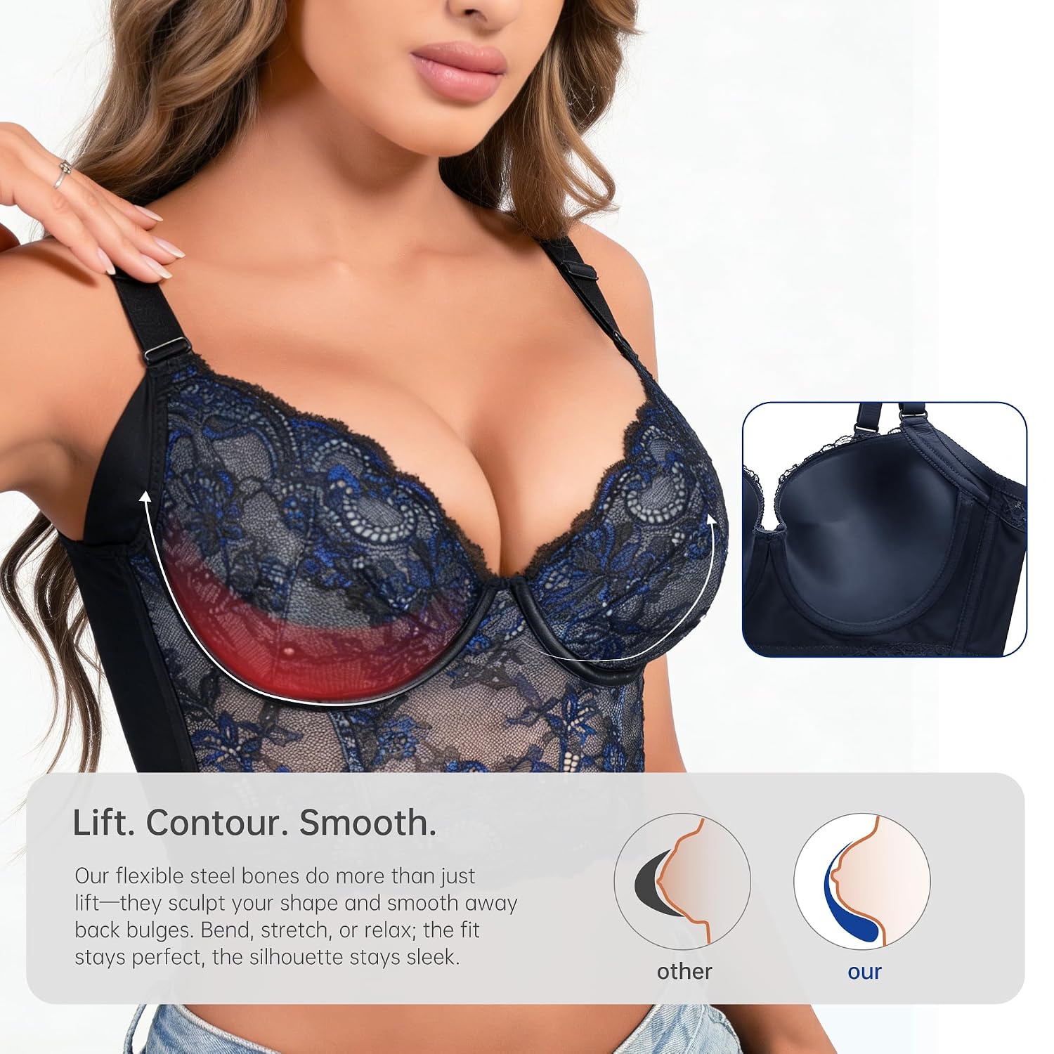 QOU Push-Up Deep V Longline Bra — image 4