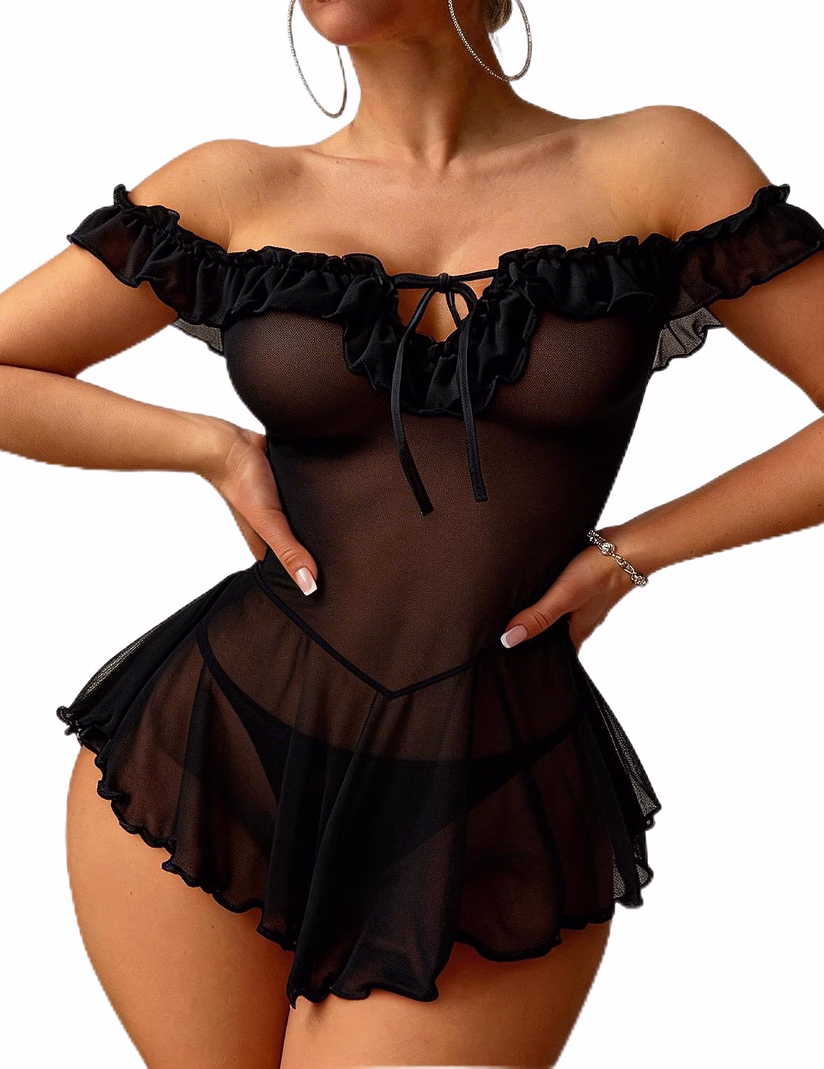 Avidlove Sheer Ruffle Babydoll Chemise
