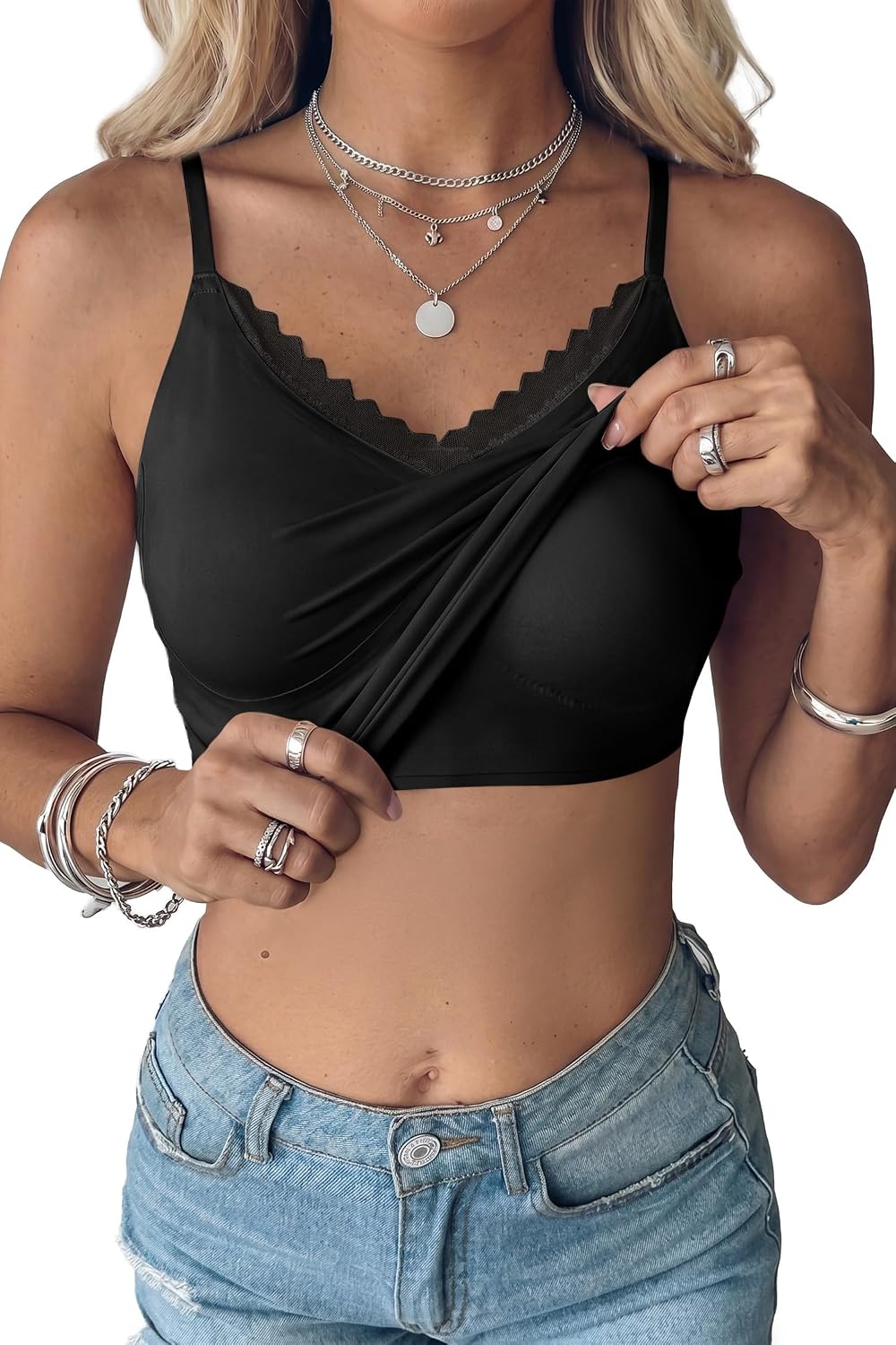 SHEWIN Lace Cami with Built-In Bra