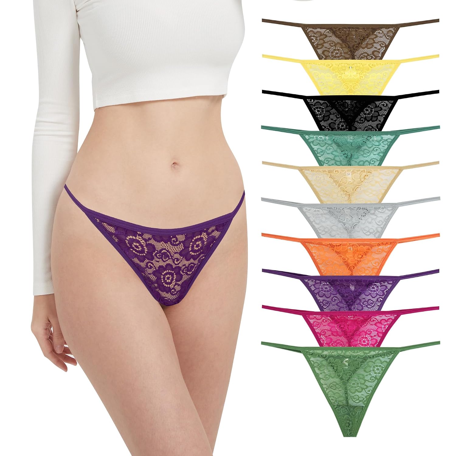 GAREDOB Women's Lace Thong Panties 10-Pack