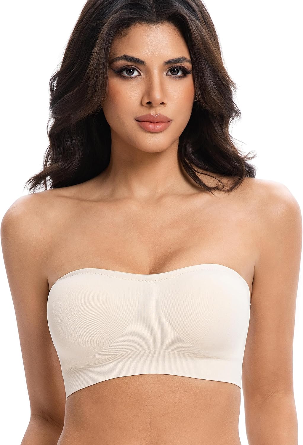 Lusait Strapless Bras for Women Non-Slip Soft Padded Wireless Bandeau Bra | Seamless Bandeau with Silicone Grip,No Underwire,Push Up Tube Top,Convertible Multiway Straps,Fixed Padding,Full Coverage