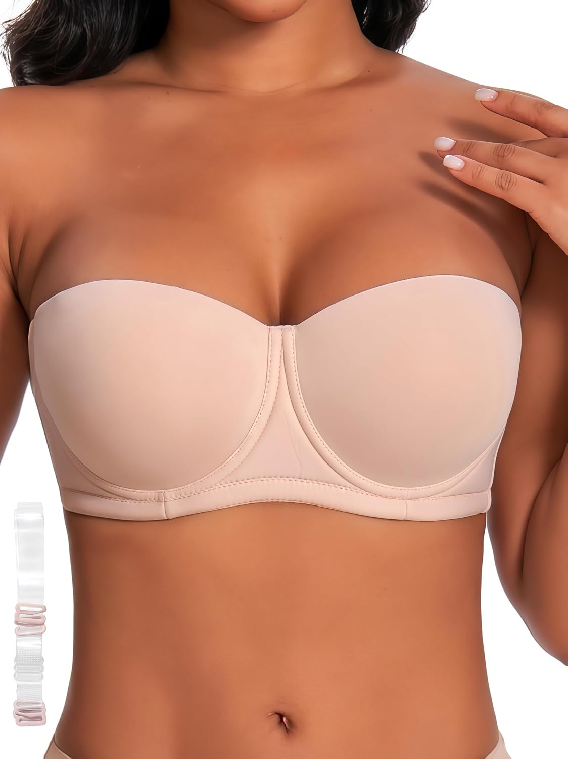 Dvpol Plus Size Strapless Push Up Bra Beige