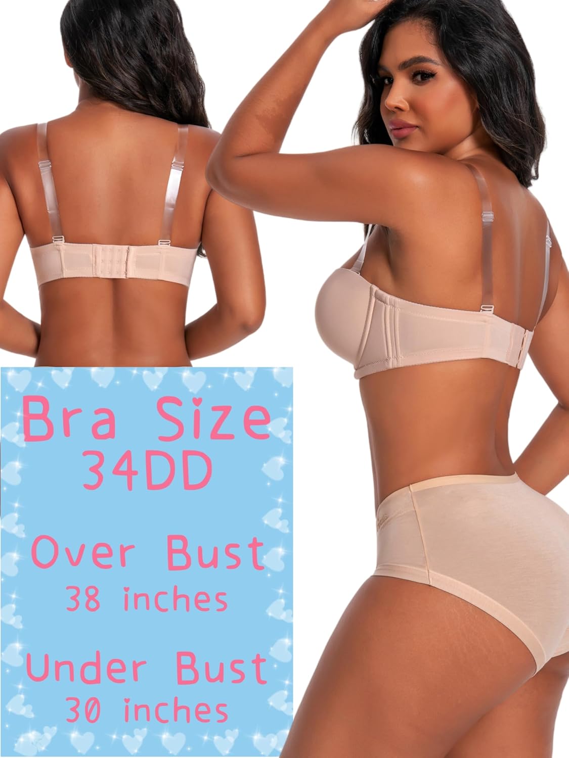 Dvpol Plus Size Strapless Push Up Bra Beige — image 6