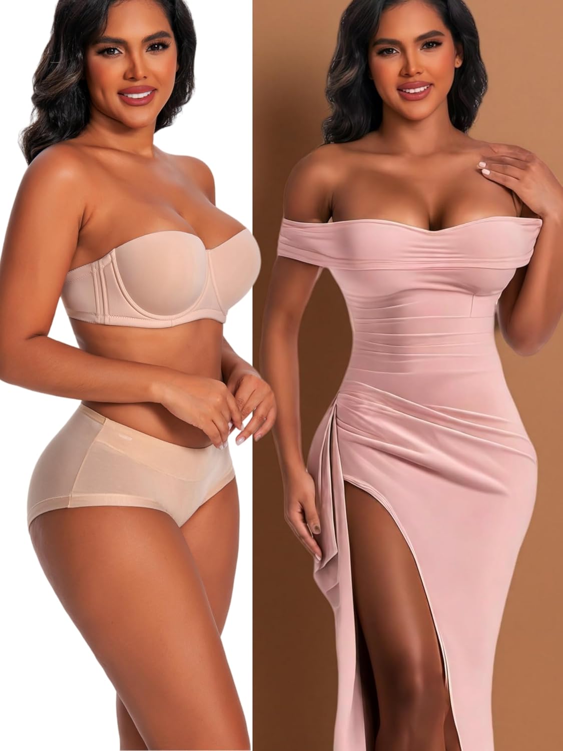 Dvpol Plus Size Strapless Push Up Bra Beige — image 7