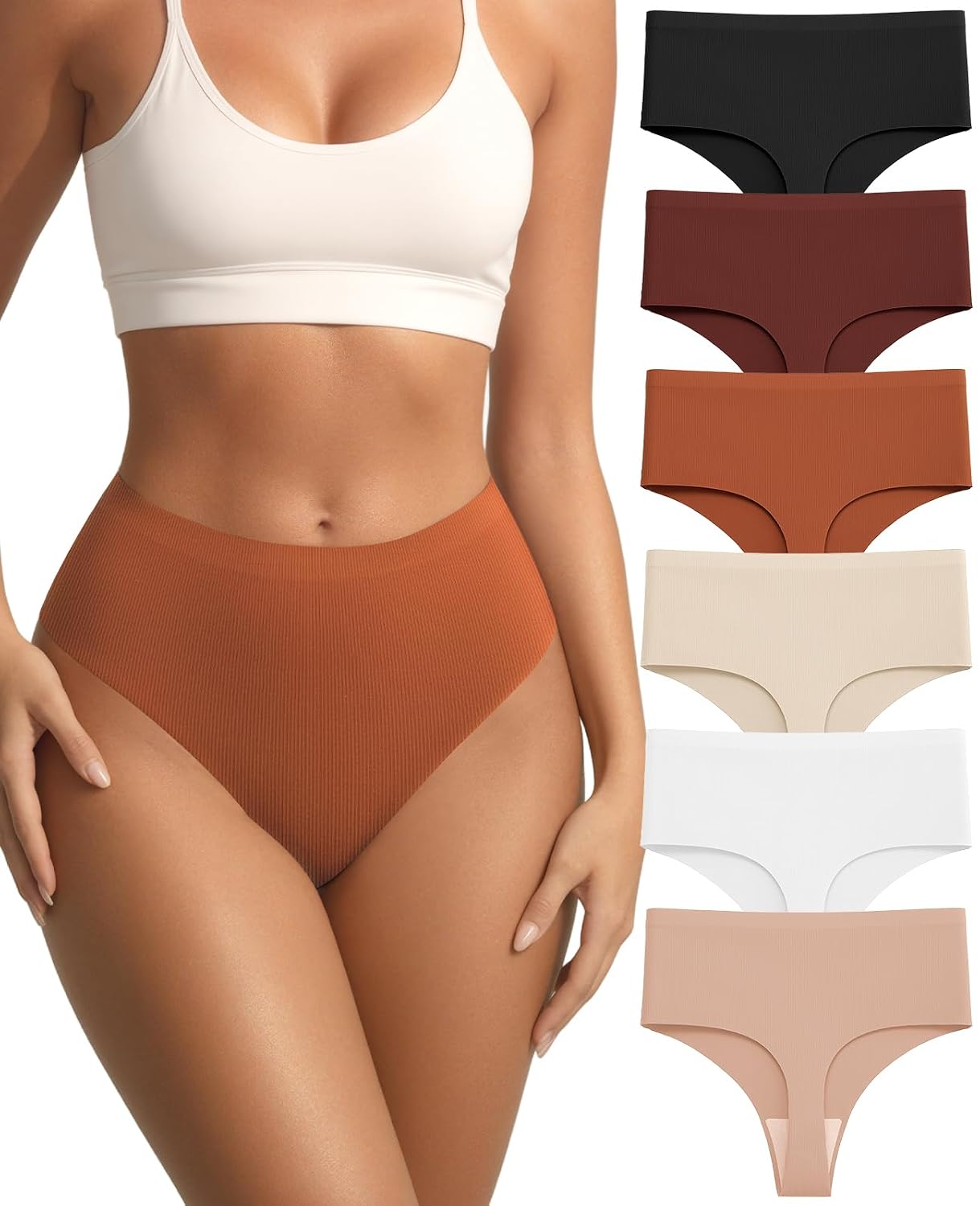 Tichers Seamless High Waisted Thongs 6-Pack