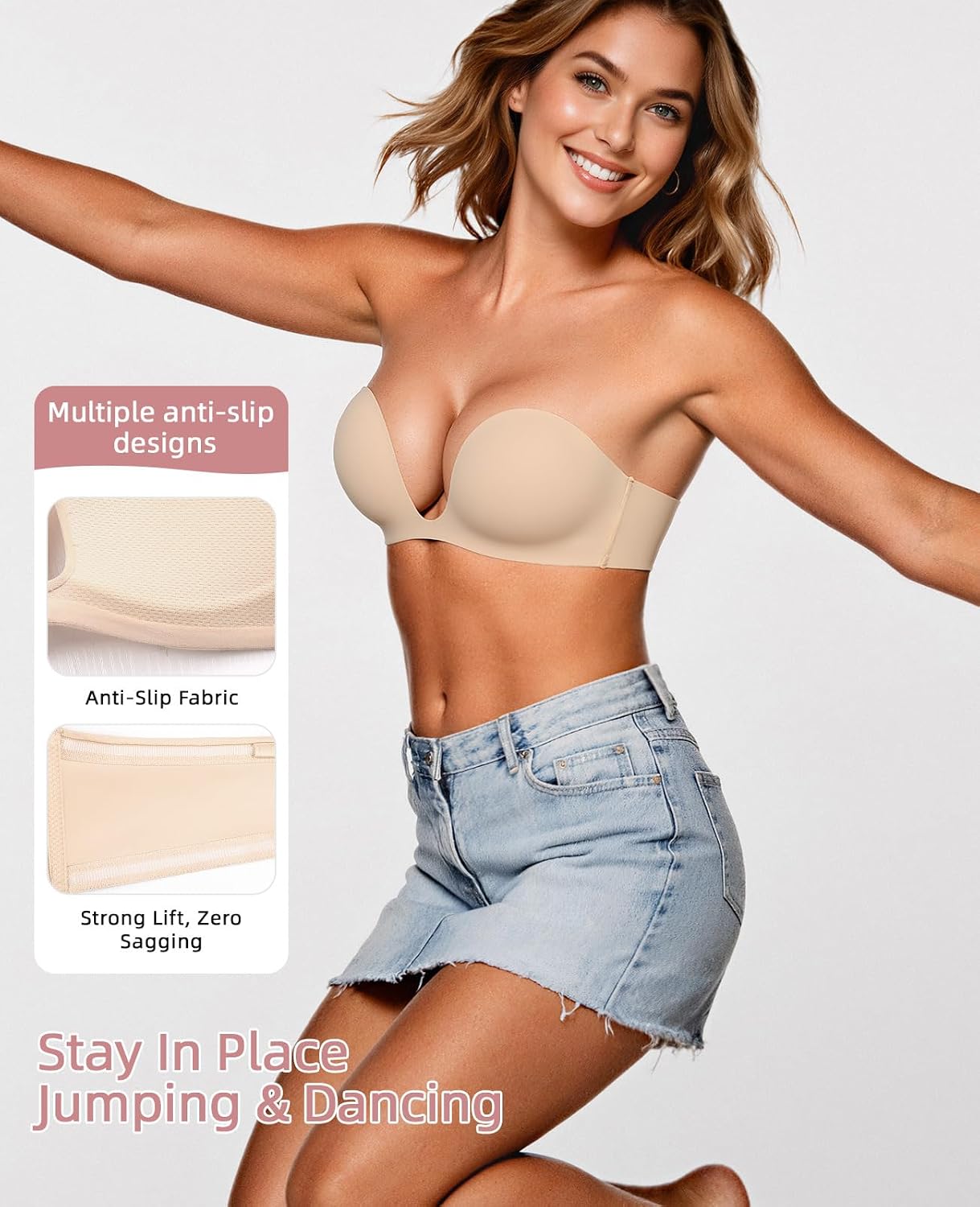 Upushall Deep Plunge Strapless Push Up Bra — image 3