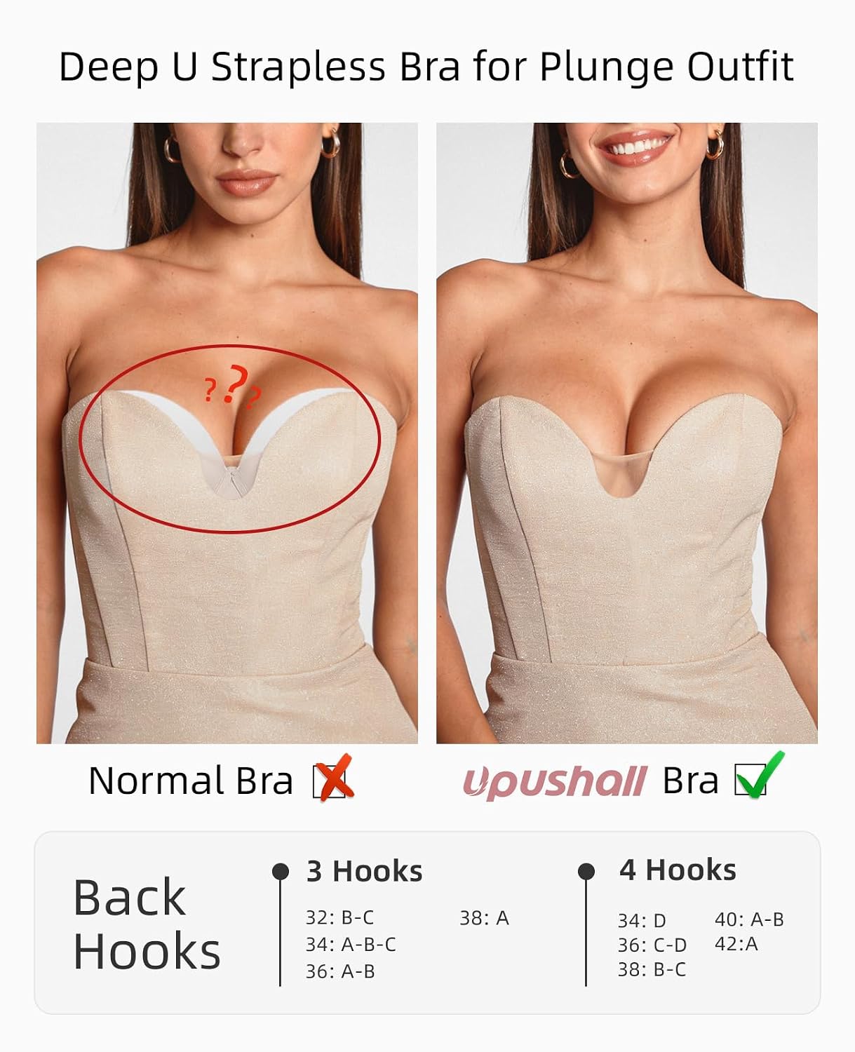 Upushall Deep Plunge Strapless Push Up Bra — image 5