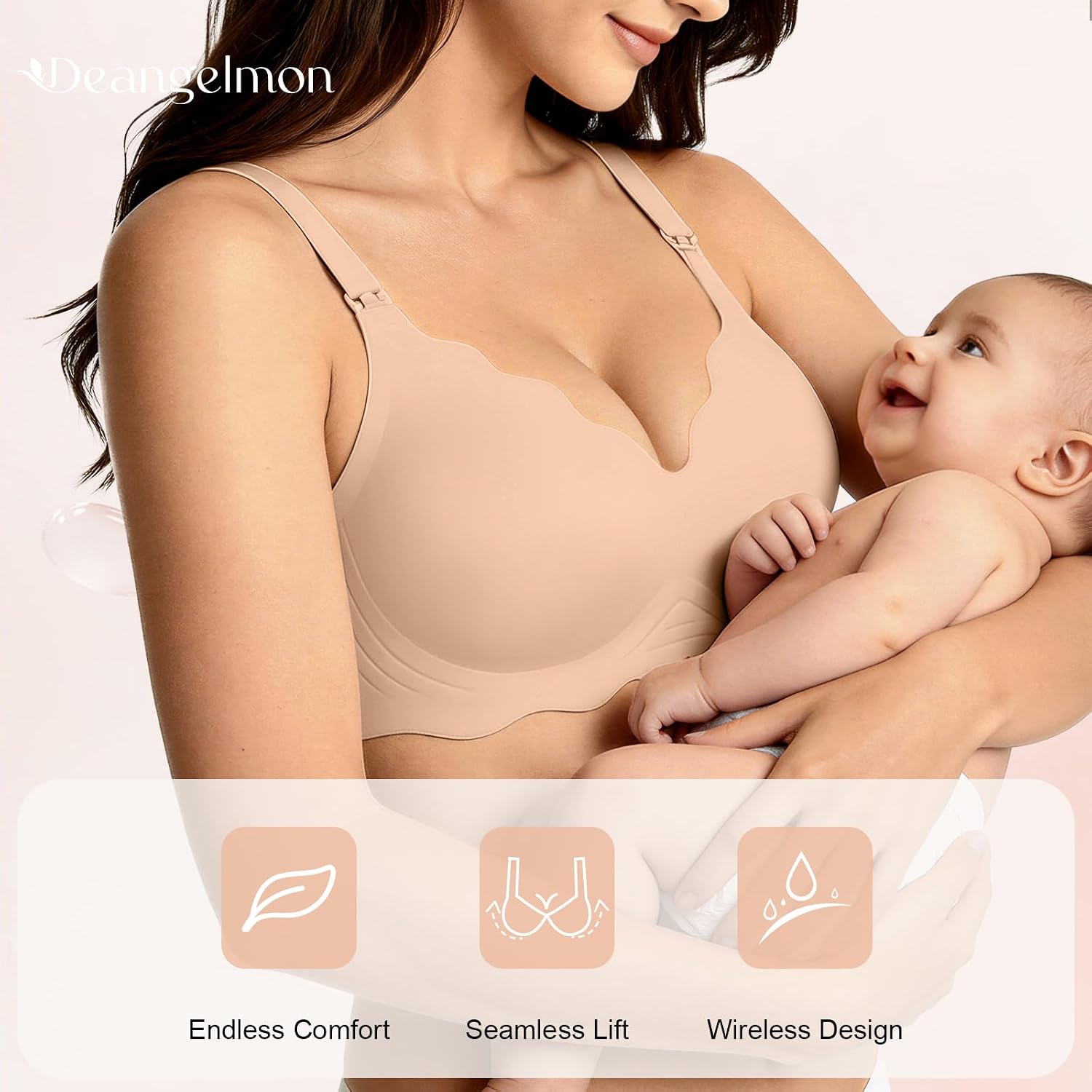 DEANGELMON Hands Free Wireless Seamless Maternity Nursing Bra