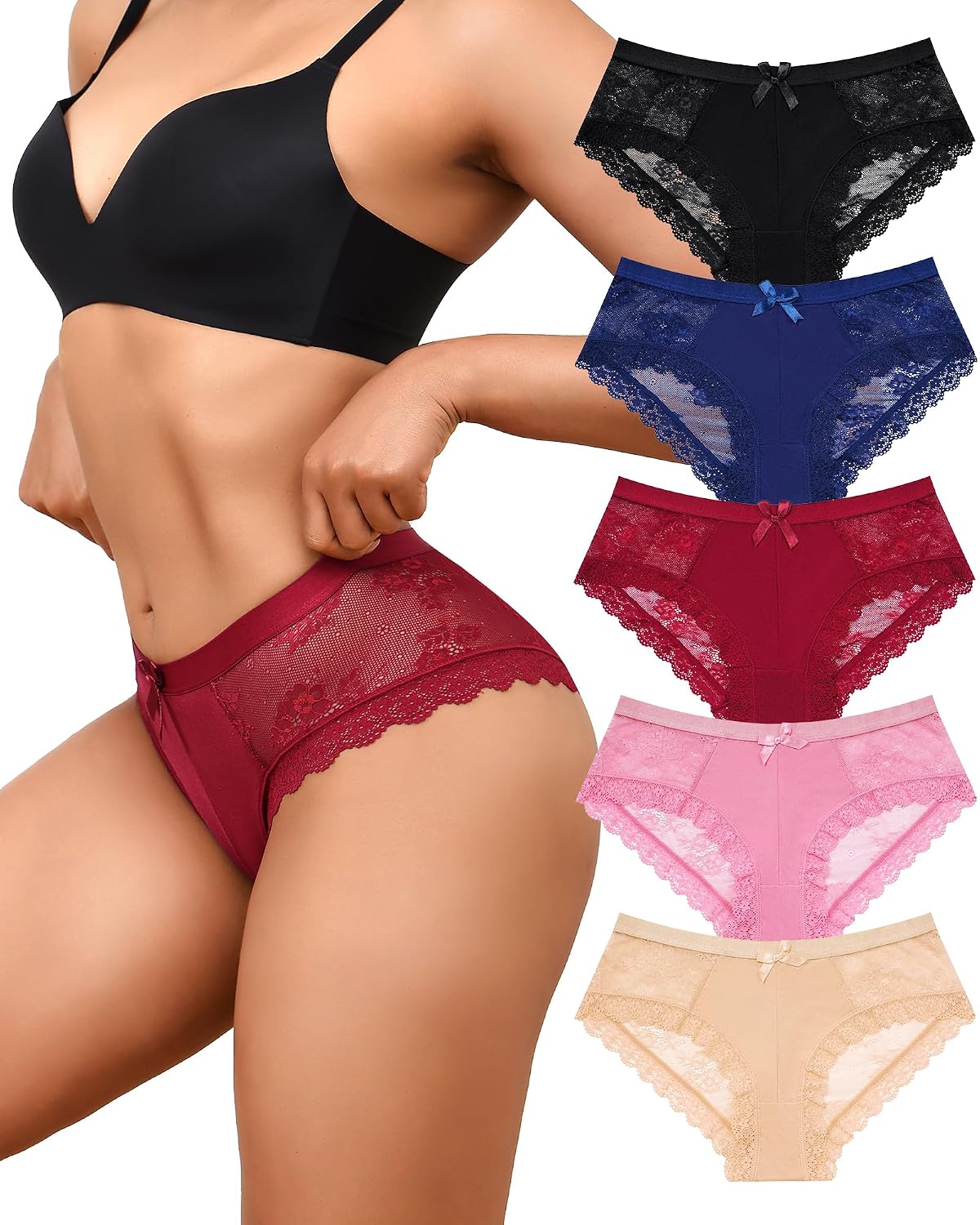LEVAO Lace Cheeky Bikini Panties 5-Pack