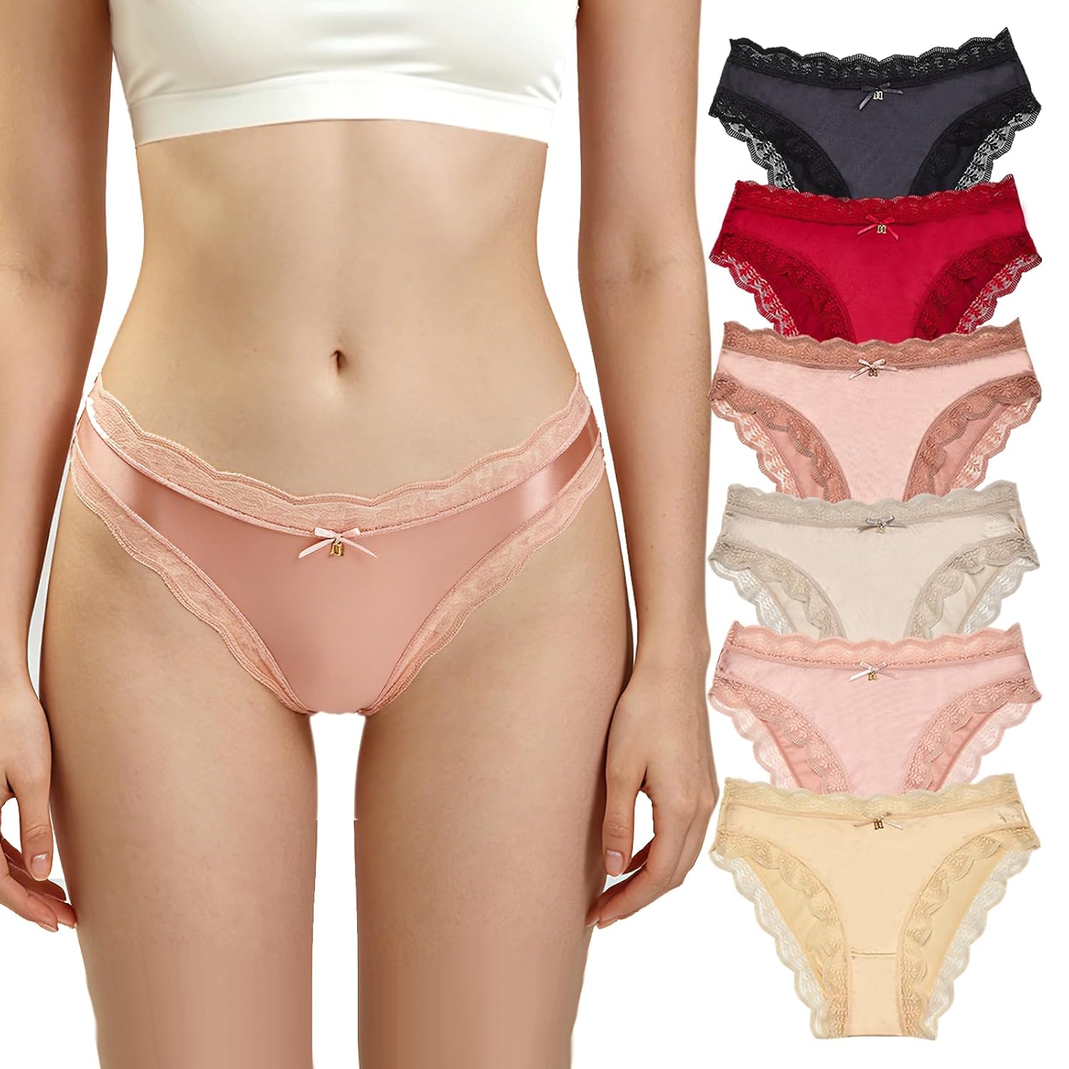 Youngsing Women's Satin Lace Bikini Panties 6-Pack