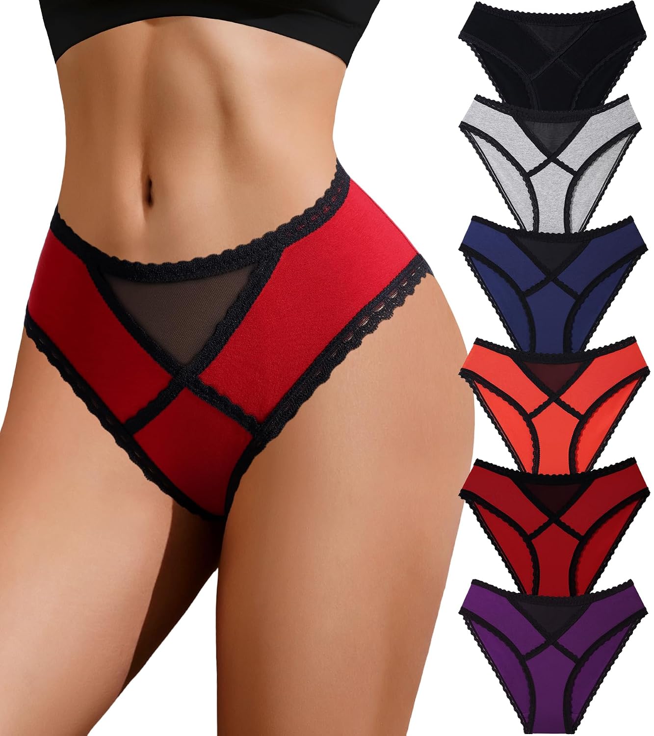 Cotton Lace Low Rise Cheeky Bikini Panties 6-Pack