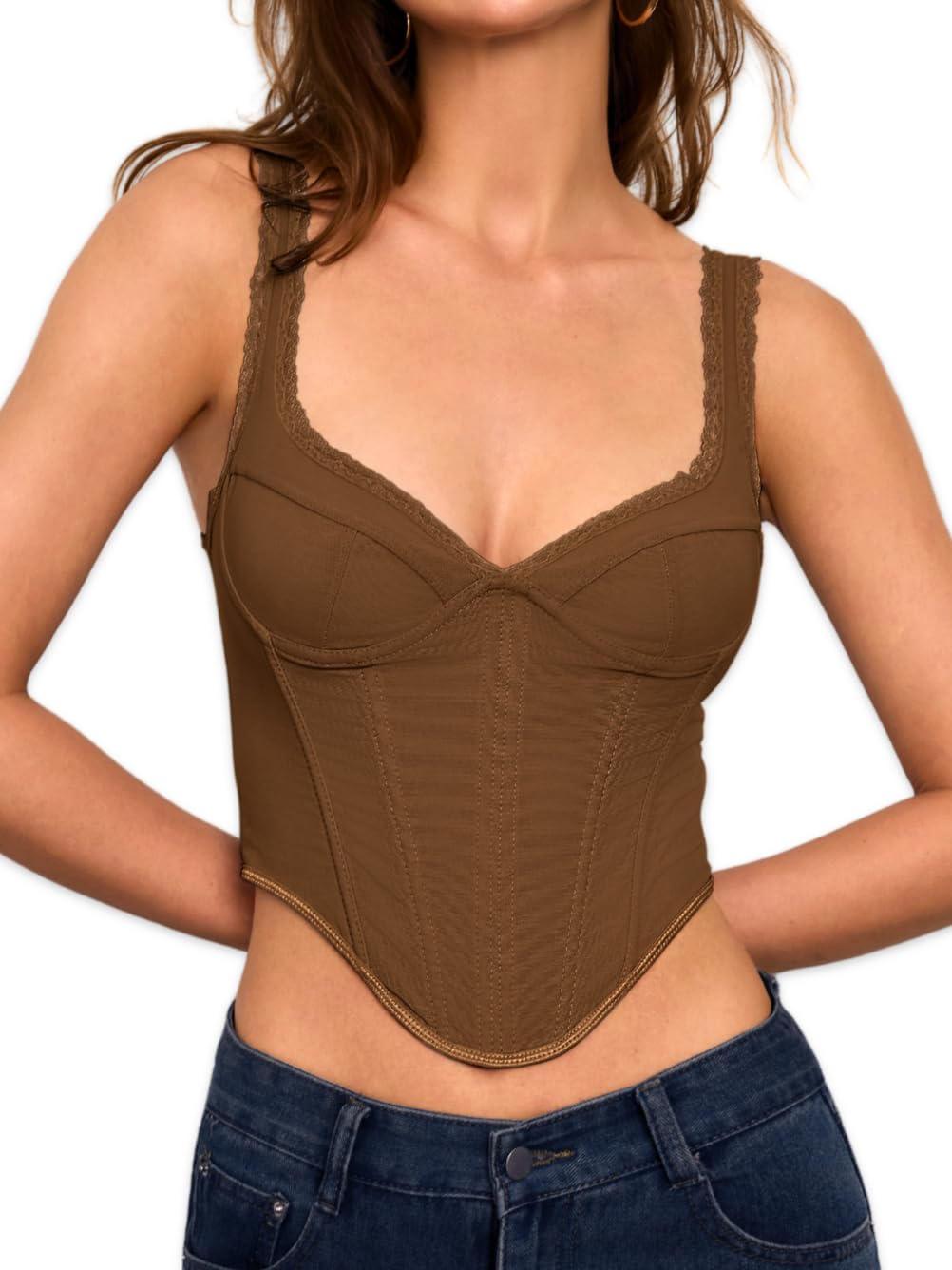 ChiaoLezhee V-Neck Lace Crop Corset Top