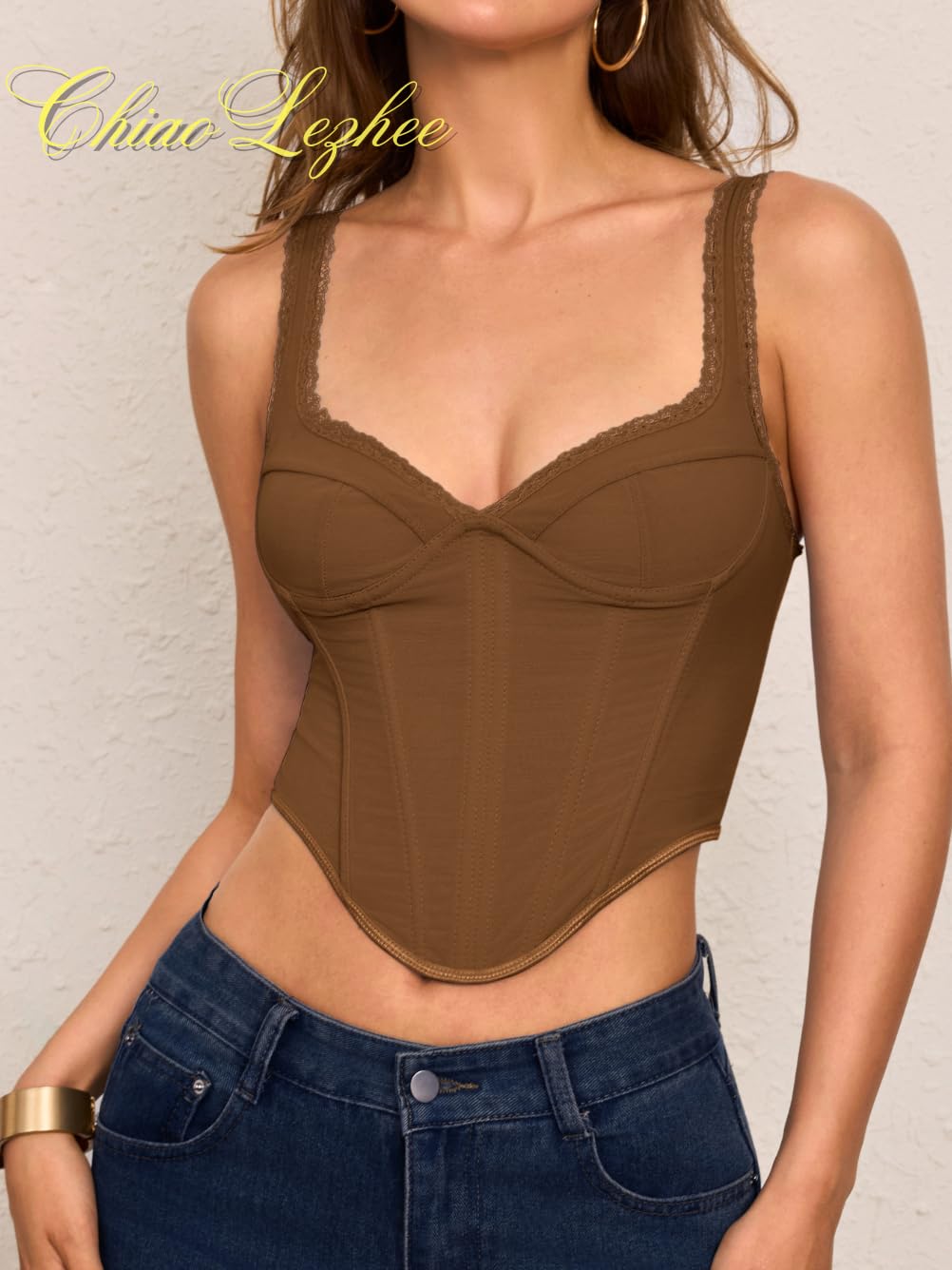 ChiaoLezhee V-Neck Lace Crop Corset Top — image 4